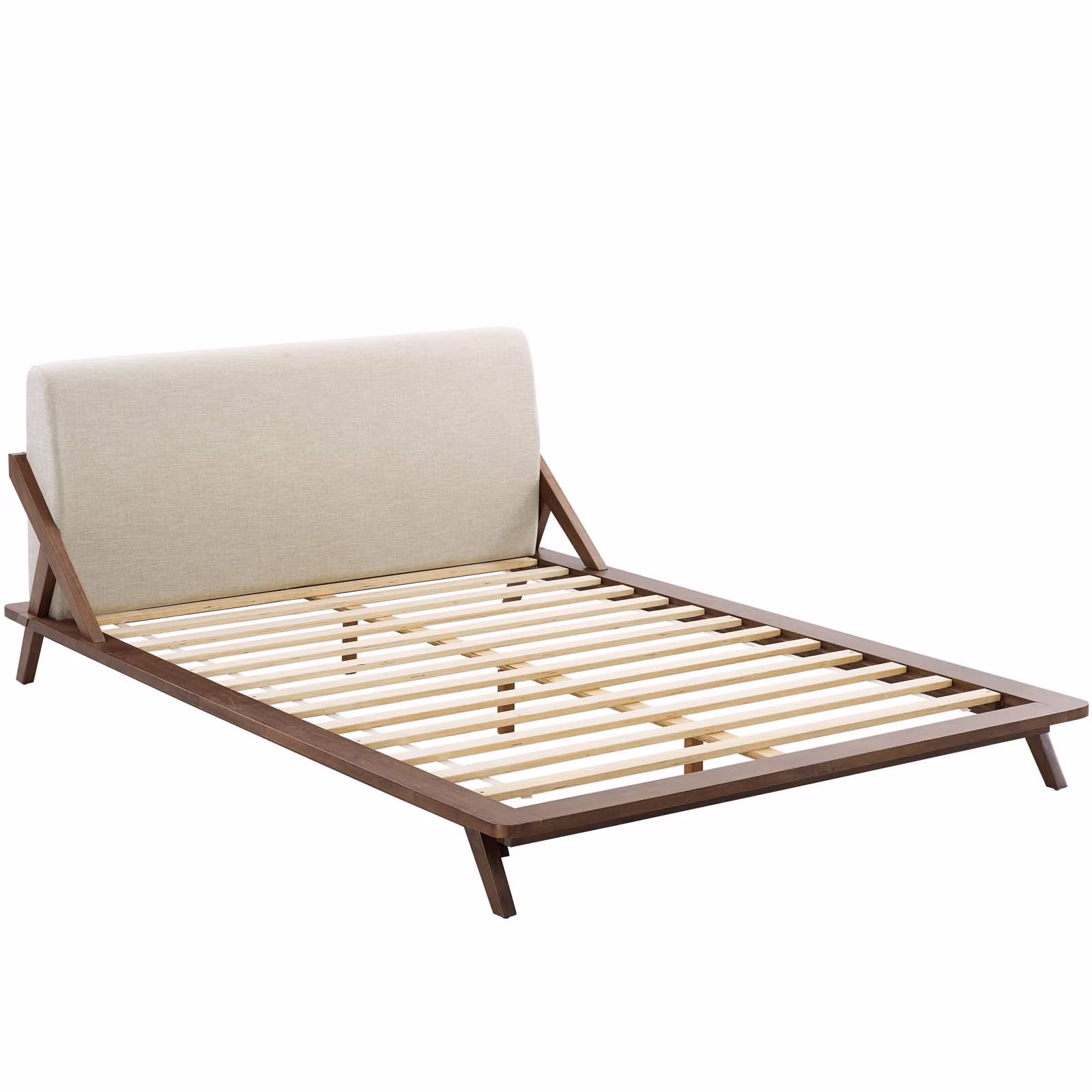 Modern Contemporary Urban Design Bedroom Queen Size Platform Bed Frame, Wood Fabric, Natural Brown Beige