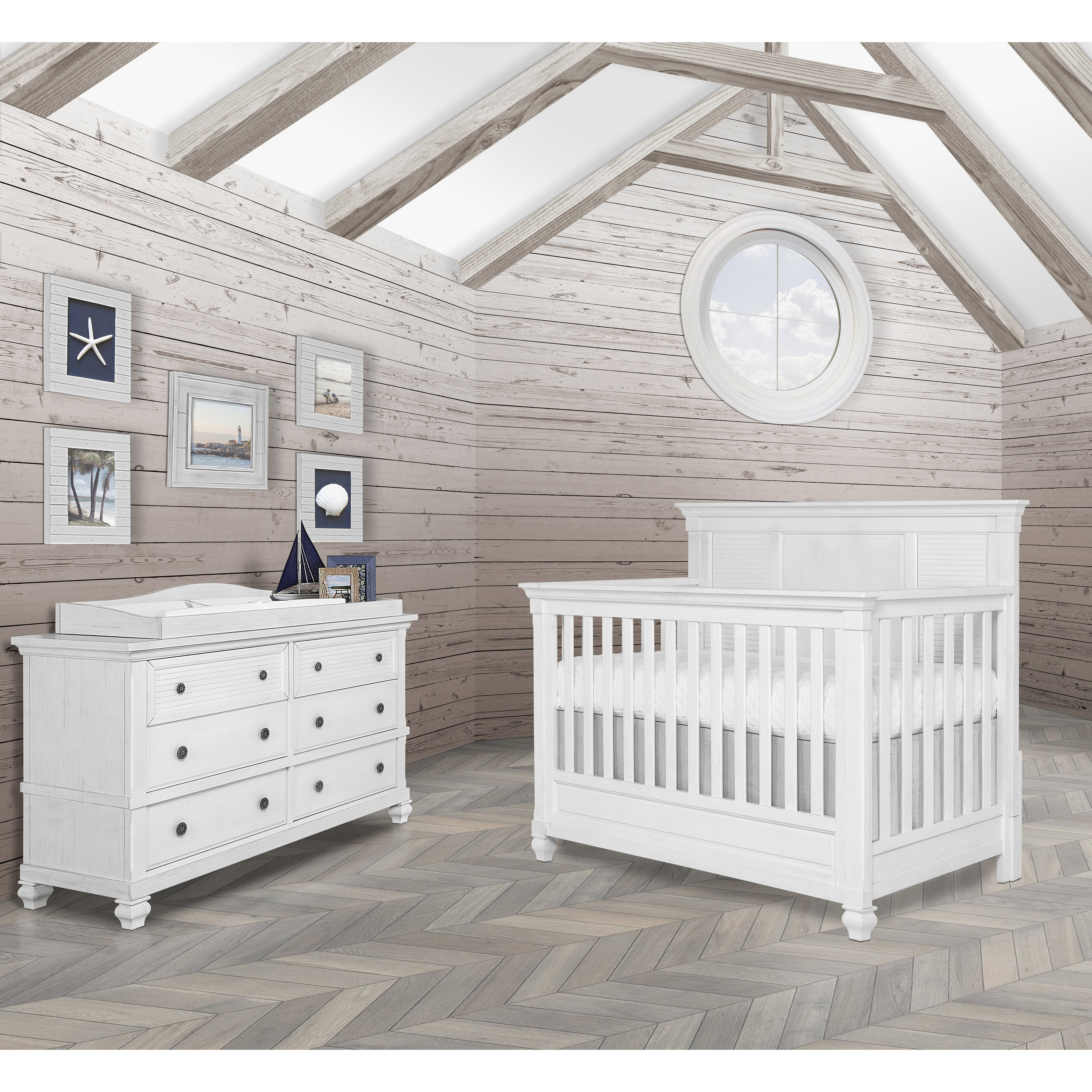 Evolur Signature Cape May Double Dresser, Weathered White, 6 Drawers