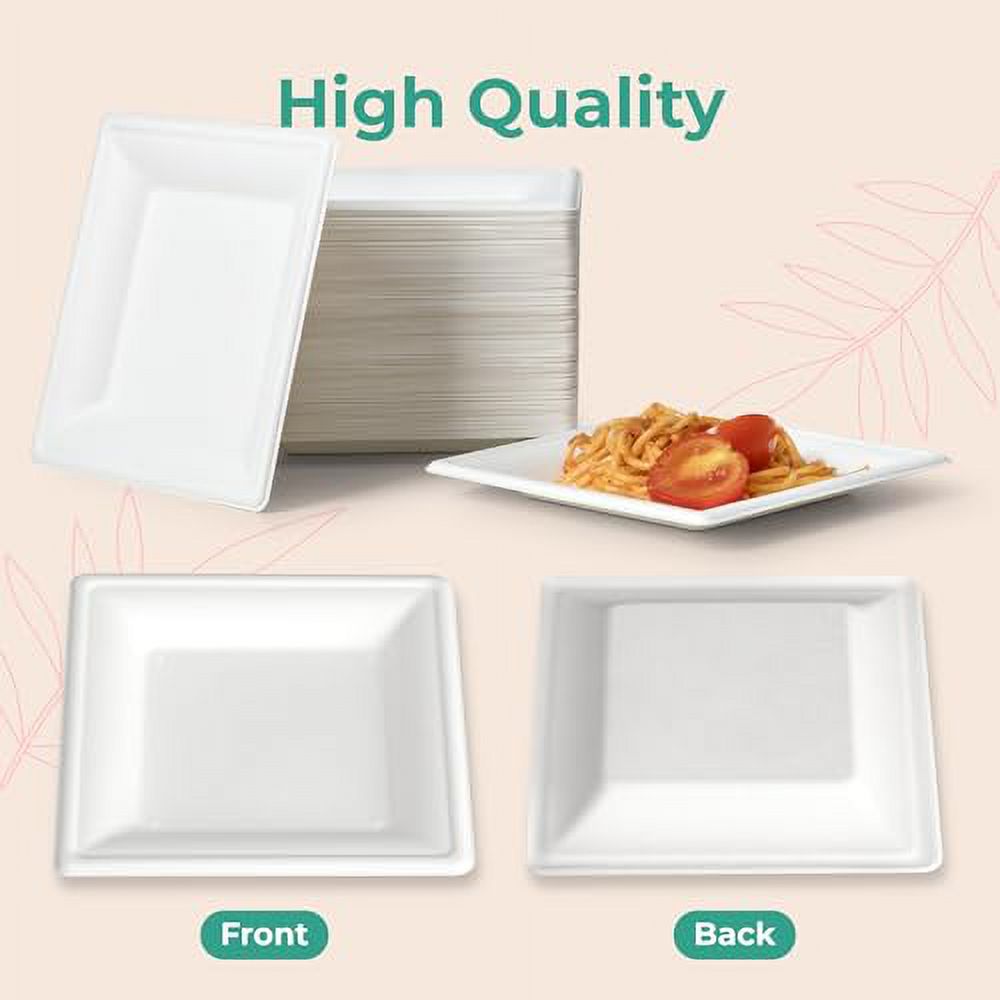 [400 Pack] Compostable Paper Plates, 6 Inch Biodegradable Square Plates, Heavy-Duty Disposable Dessert Plates Eco-Friendly Sugarcane Plate for Party, Appetizer, Dinner. Cake, Snack, White
