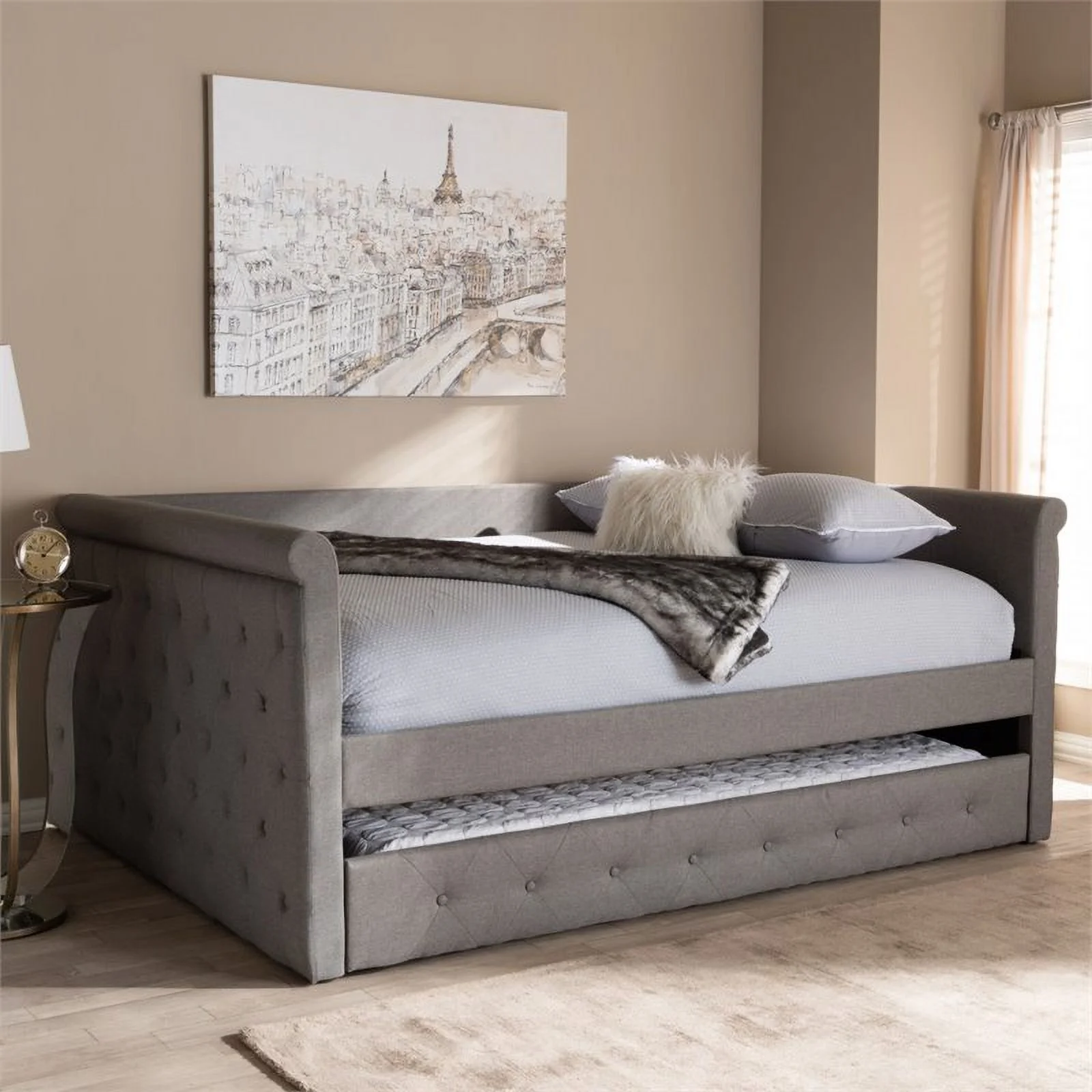 Allora Contemporary Tufted Full Daybed with Trundle in Grey