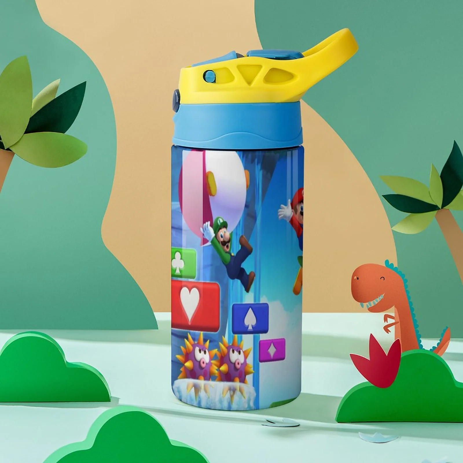 Super Mario Game Kid's Insulated Water Bottle With Straw Vacuum Stainless Steel Cup Leak-Proof Children Toddler Thermoses