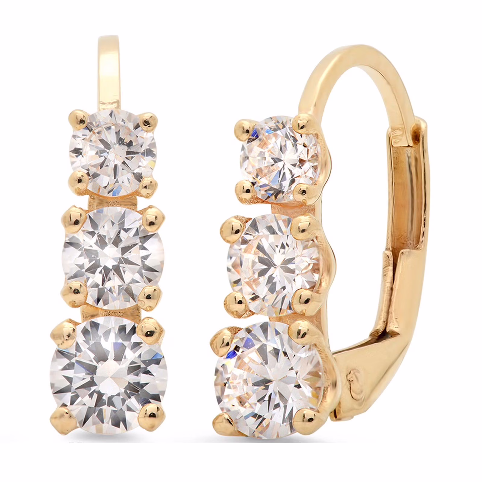 1.06 ct Brilliant Round Cut Drop Dangle Synthetic Moissanite 18K Yellow Gold Earrings Lever Back