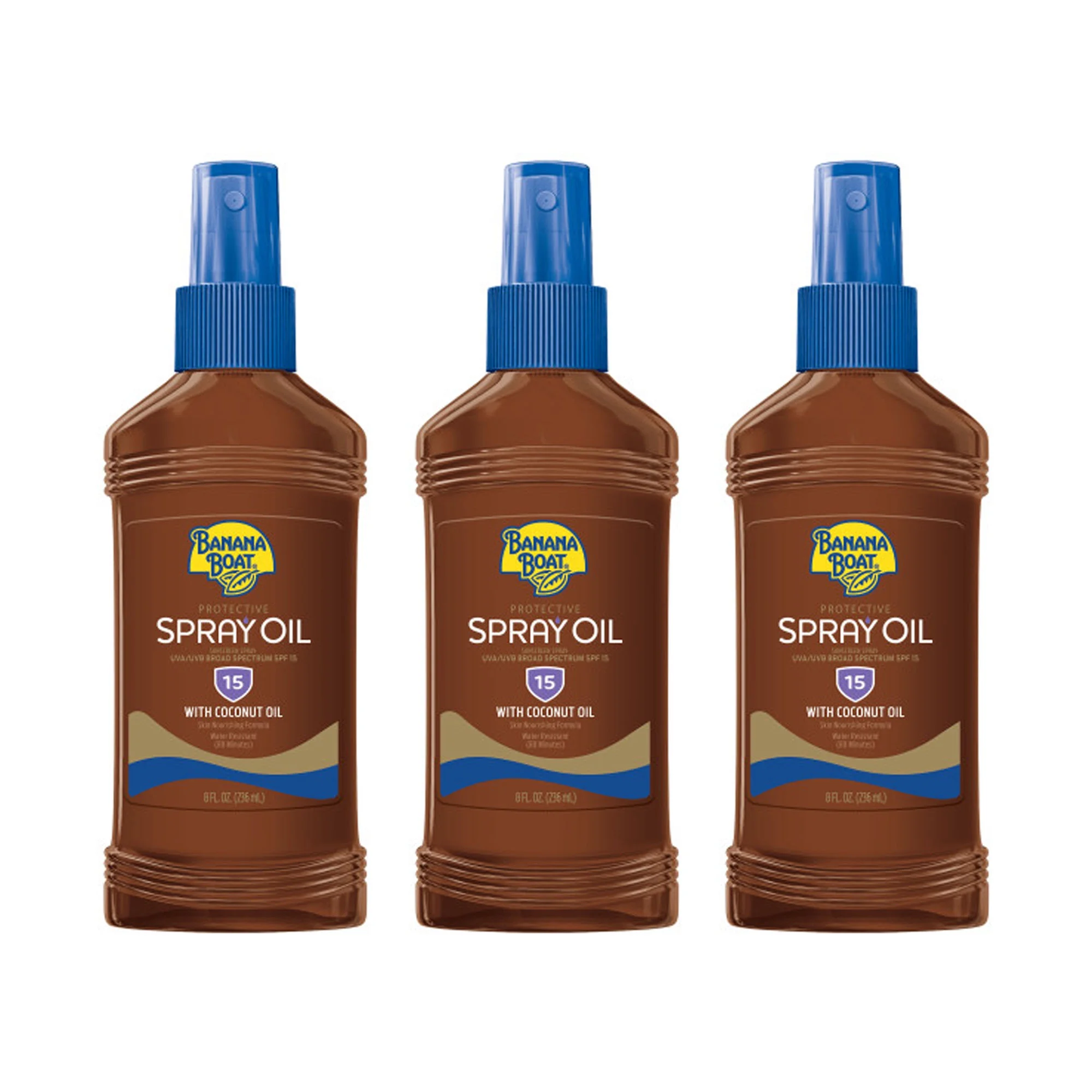 Banana Boat Deep Tanning Oil Pump Spray Sunscreen Broad Spectrum SPF 15 - 8 Ounces (Pack of 3)