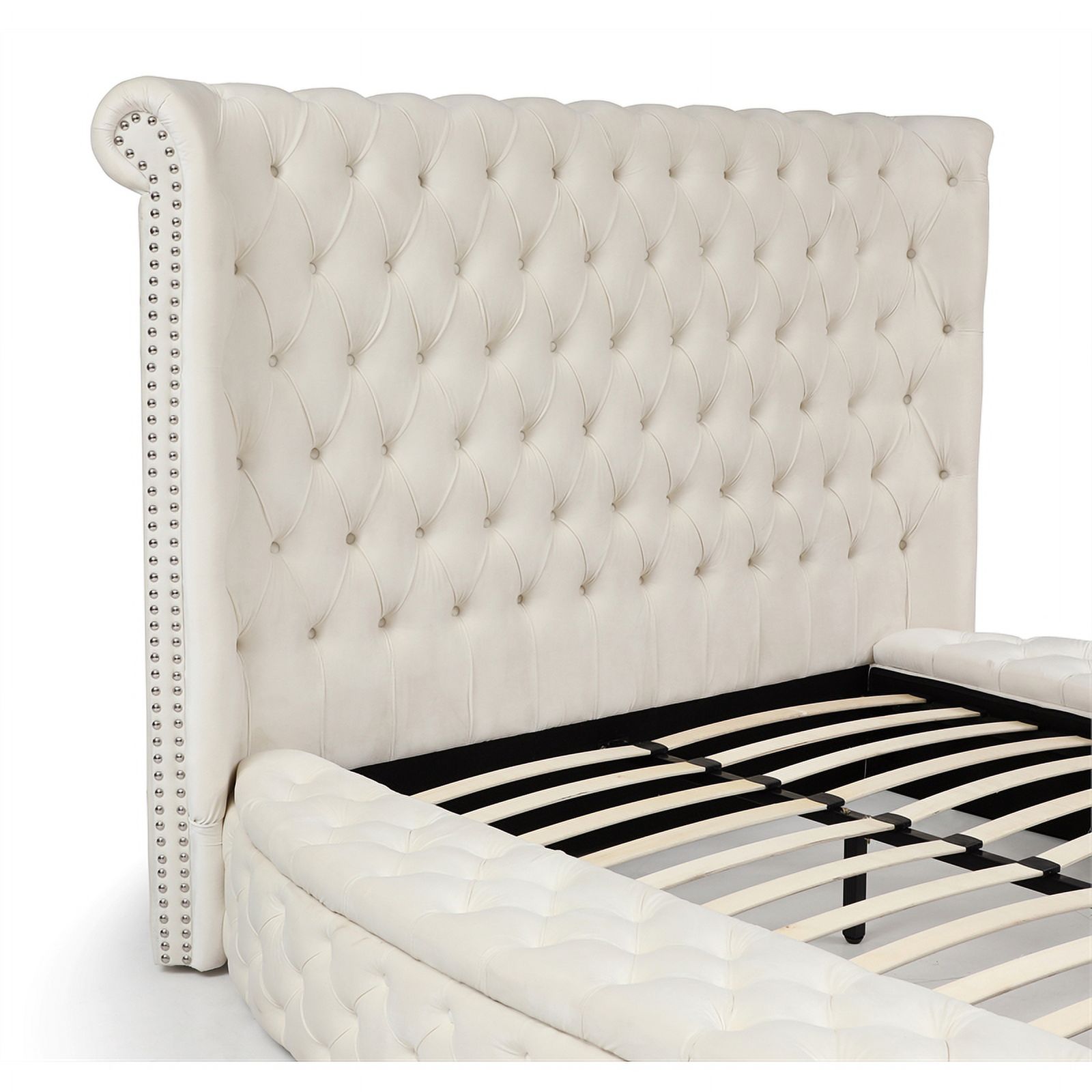 Home Square 2-Piece Set with Upholstered King Bed & 5 Drawer Chest in Cream