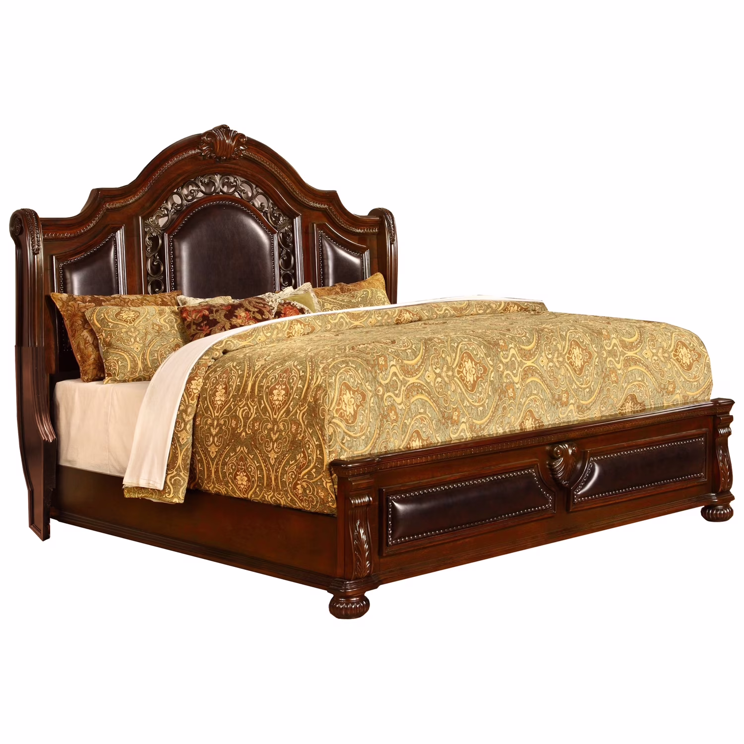 Bessy Traditional Cherry Wood Queen Platform Bed