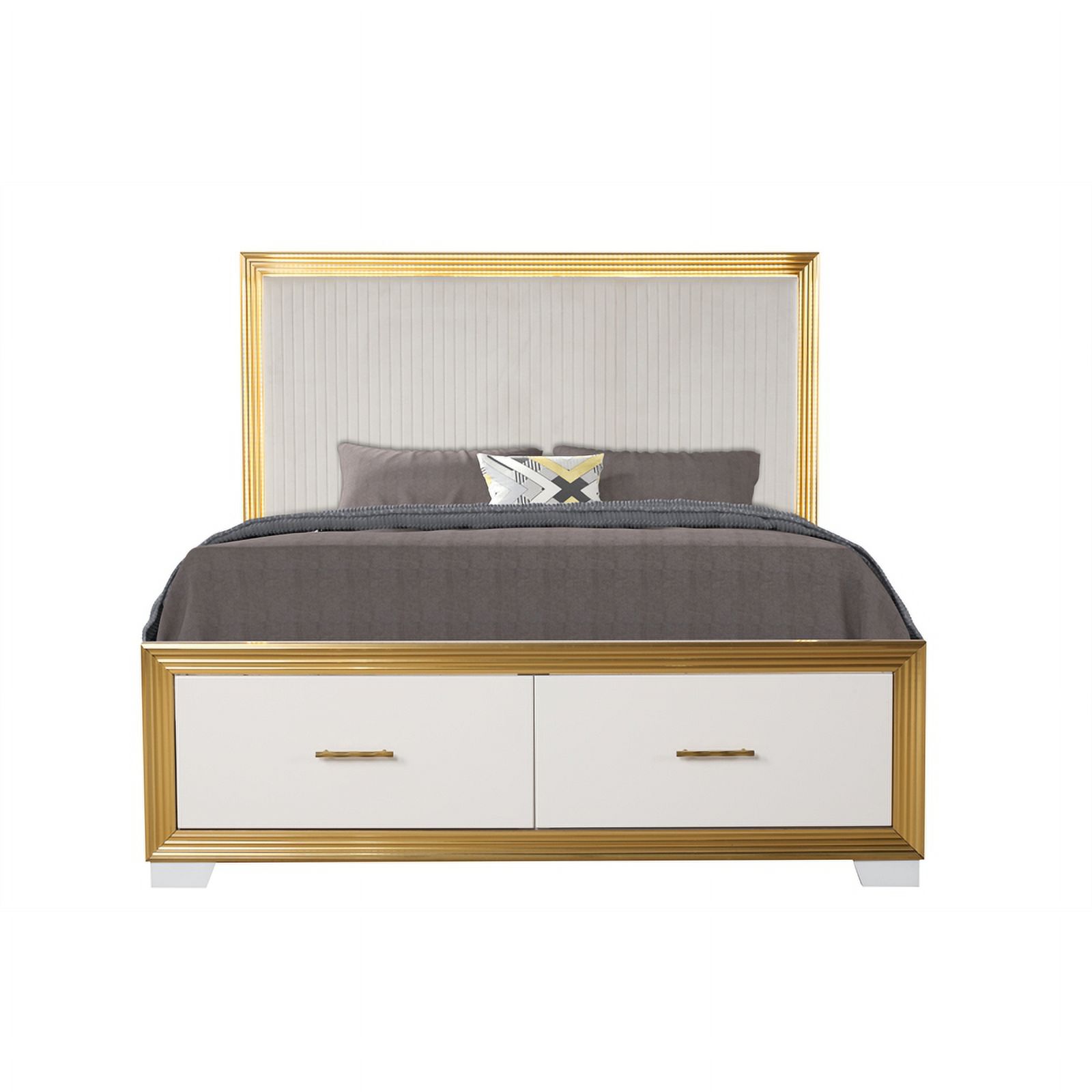 Pemberly Row Contemporary 4PC King Bedroom Set Made with Wood in Gold Finish