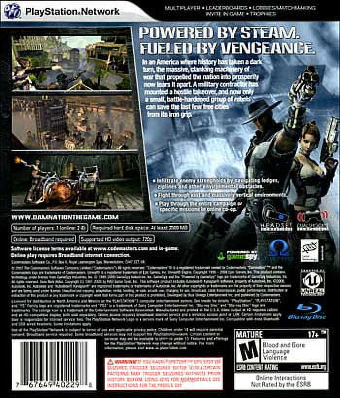 Damnation (PS3 Game) Sony PlayStation 3 (Powered by Steam. FUELED by Vengeance)