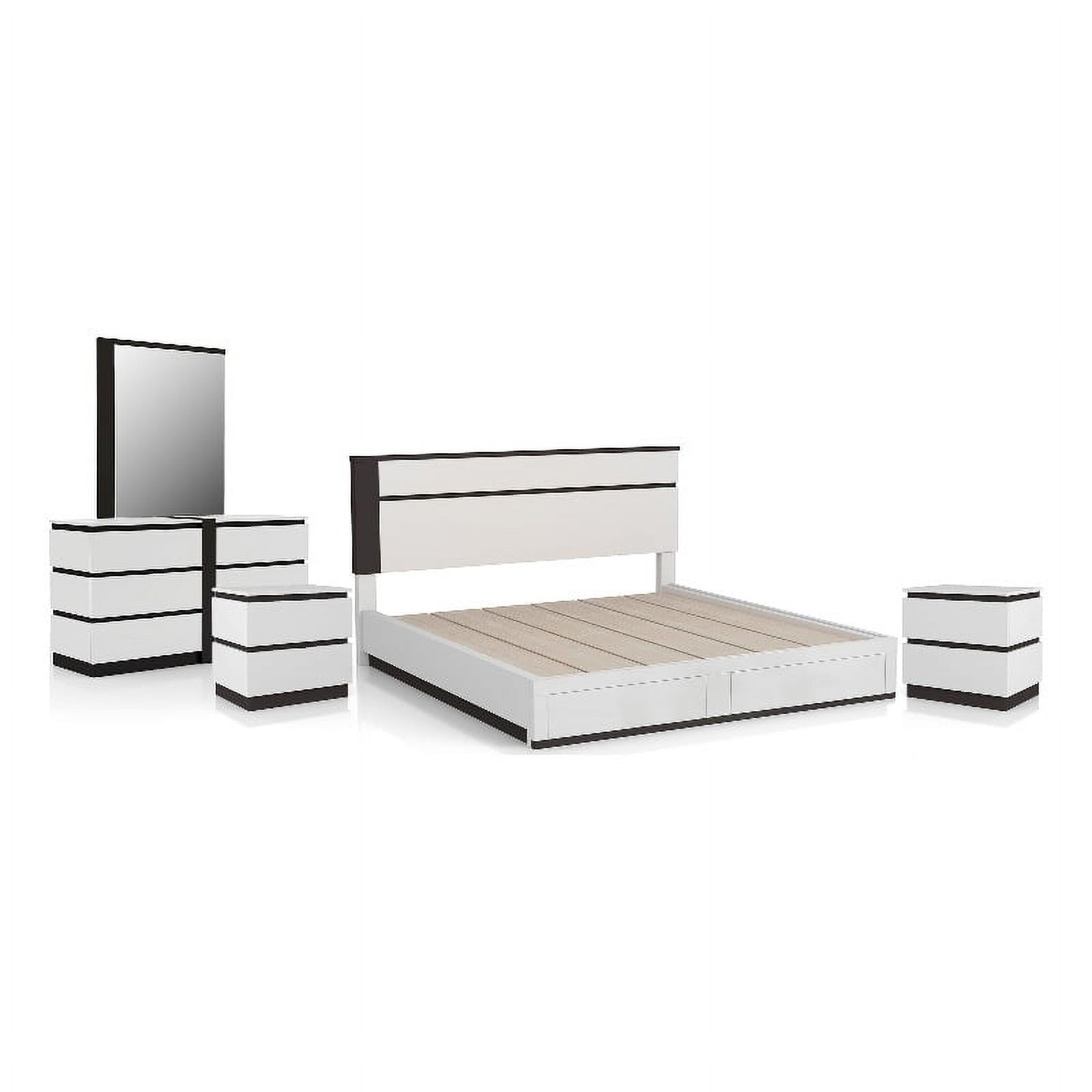 FOA Misti 5pc Wood White Storage Bed Set - Cal King+2 Nightstands+Dresser+Mirror