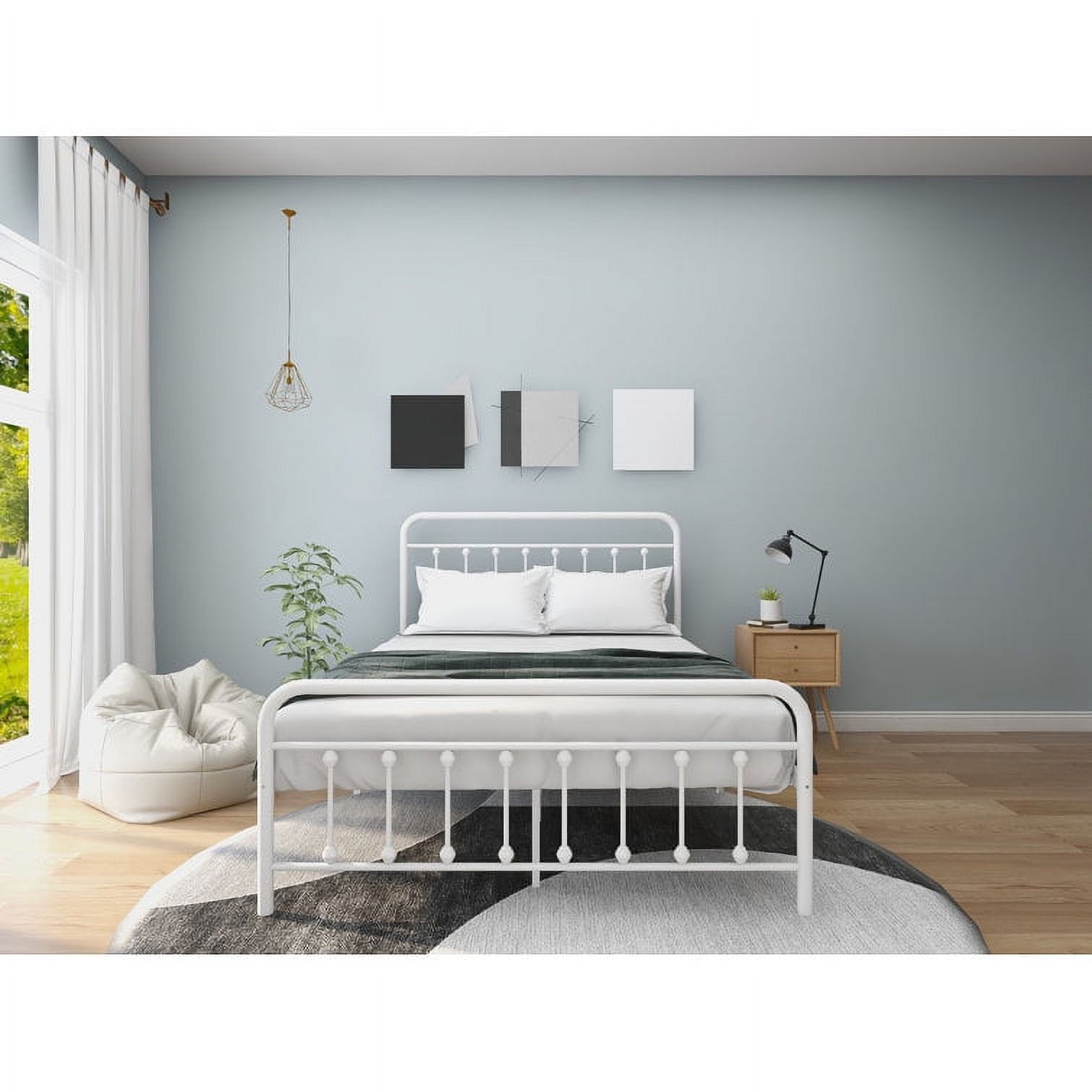 AGARTT Metal Queen Bed Frame With White Color,Headboard and Footboard,No Box Spring Easy Assembly