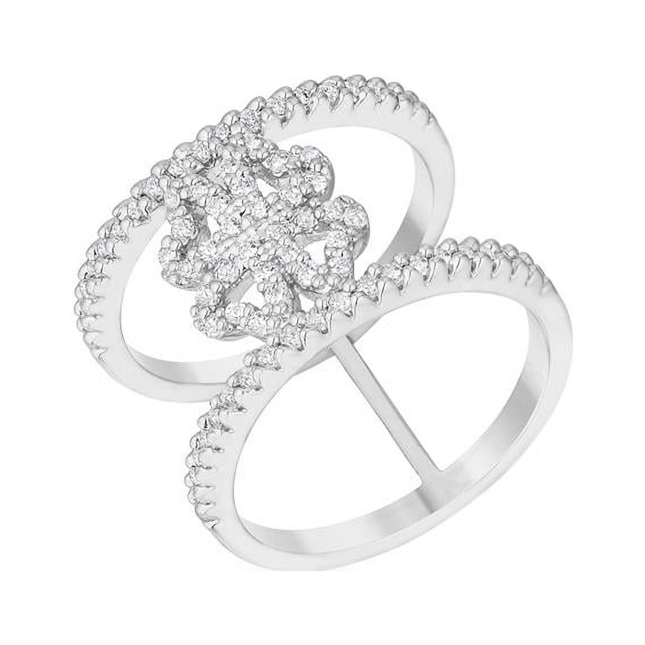 Womens Lauren 0.4 CT Cubic Zirconia Rhodium Delicate Clover Wrap Ring - Size 7