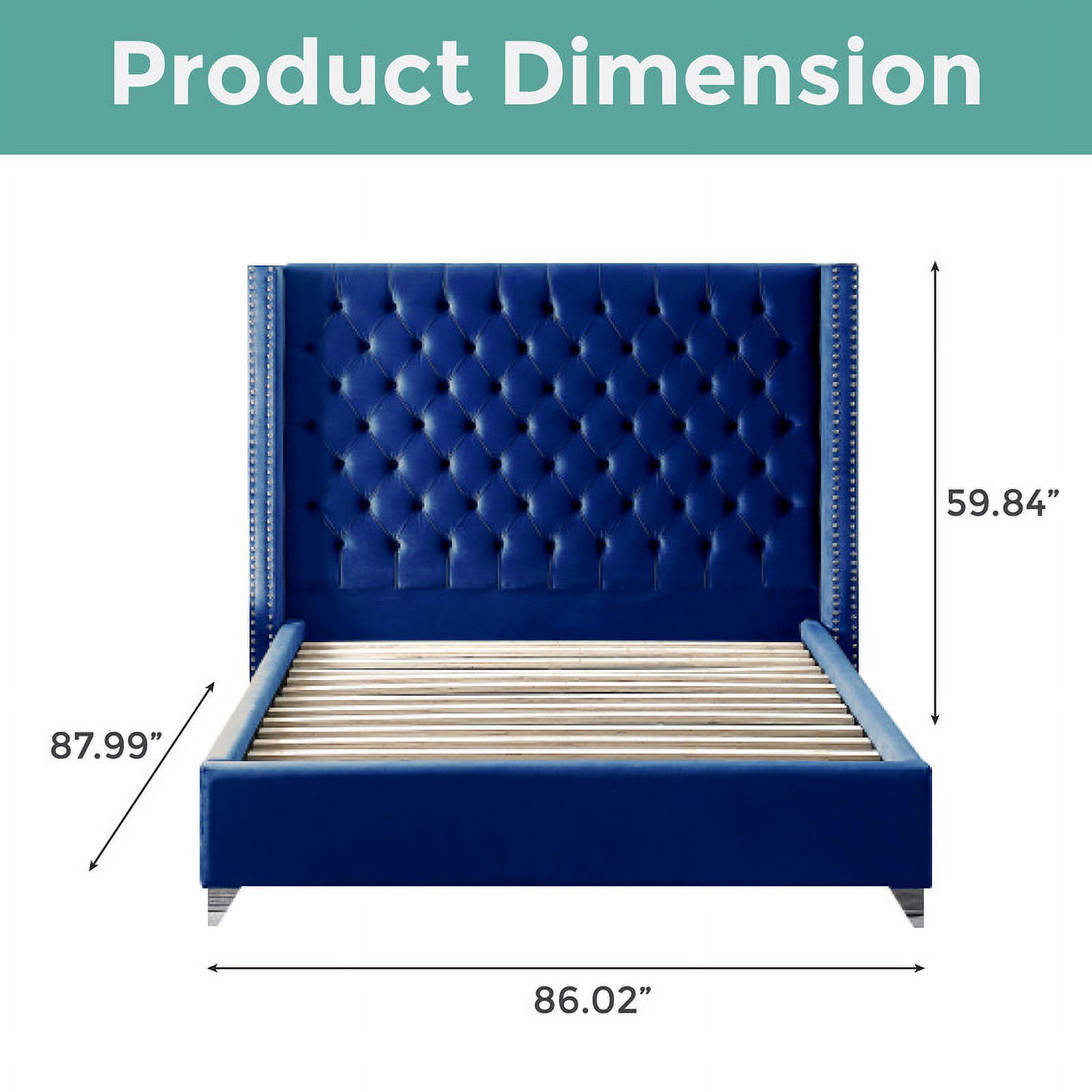 Extra tall upholstered bed Blue modern bed Velvet