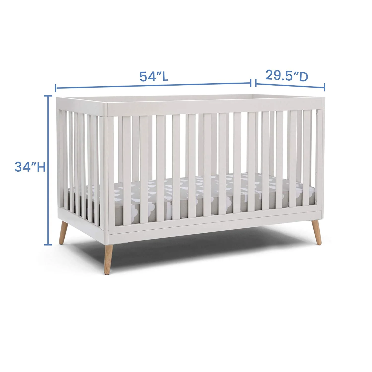 Delta Children Essex 4-in-1 Convertible Baby Crib, Bianca White/Natural Legs