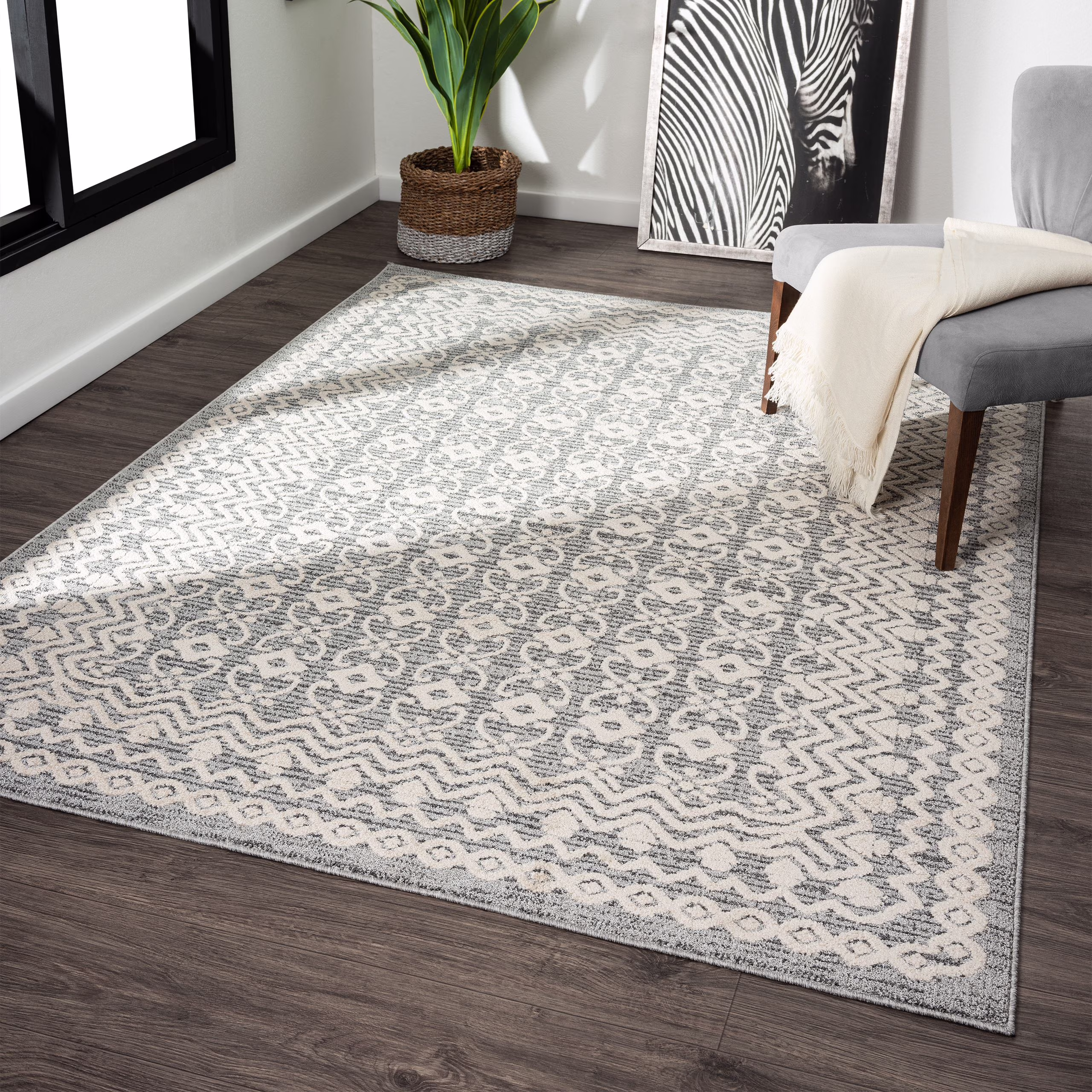 Luxe Weavers Moroccan Trellis Gray 8x10 Area Rug, Modern Floral Carpet