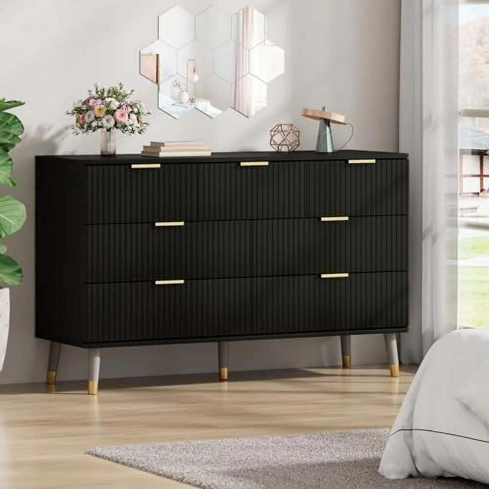 NLIBOOMLife Dresser for Bedroom  6 Drawer Dresser with Metal Handles  Modern White Dresser with Spacious  Space  Deep Chest of Drawer for Living Room  Hallway and Nursery.
