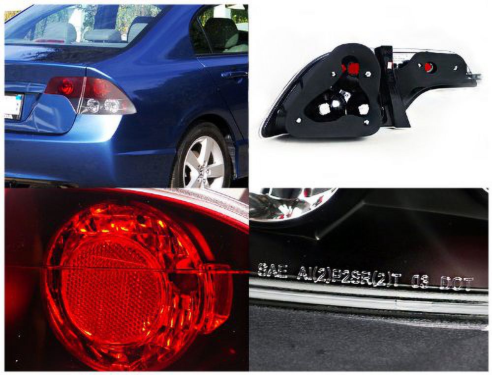 Spec-D Tuning LT-CV064RJM-TM Honda Civic Sedan 4Dr JDM Black Tail Lights Brake Lamp Red Clear Lens