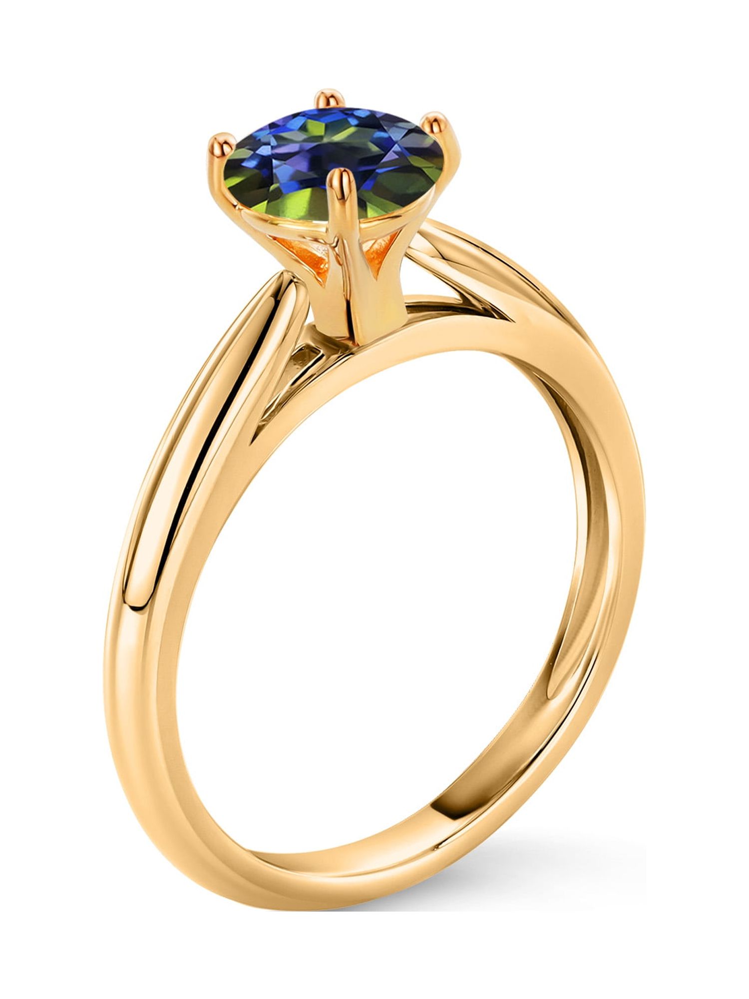 Gem Stone King 1.00 Ct Round Blue Mystic Topaz 10K Yellow Gold Solitaire Engagement Ring