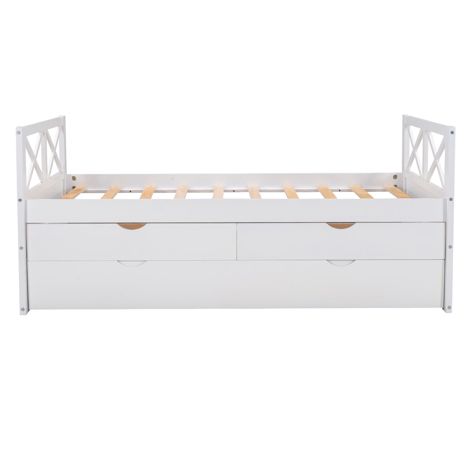 White Rustic Style Multi-Functional Solid Pine Wood Daybed with Two Large Drawers and Extra Trundle, Assembly Required