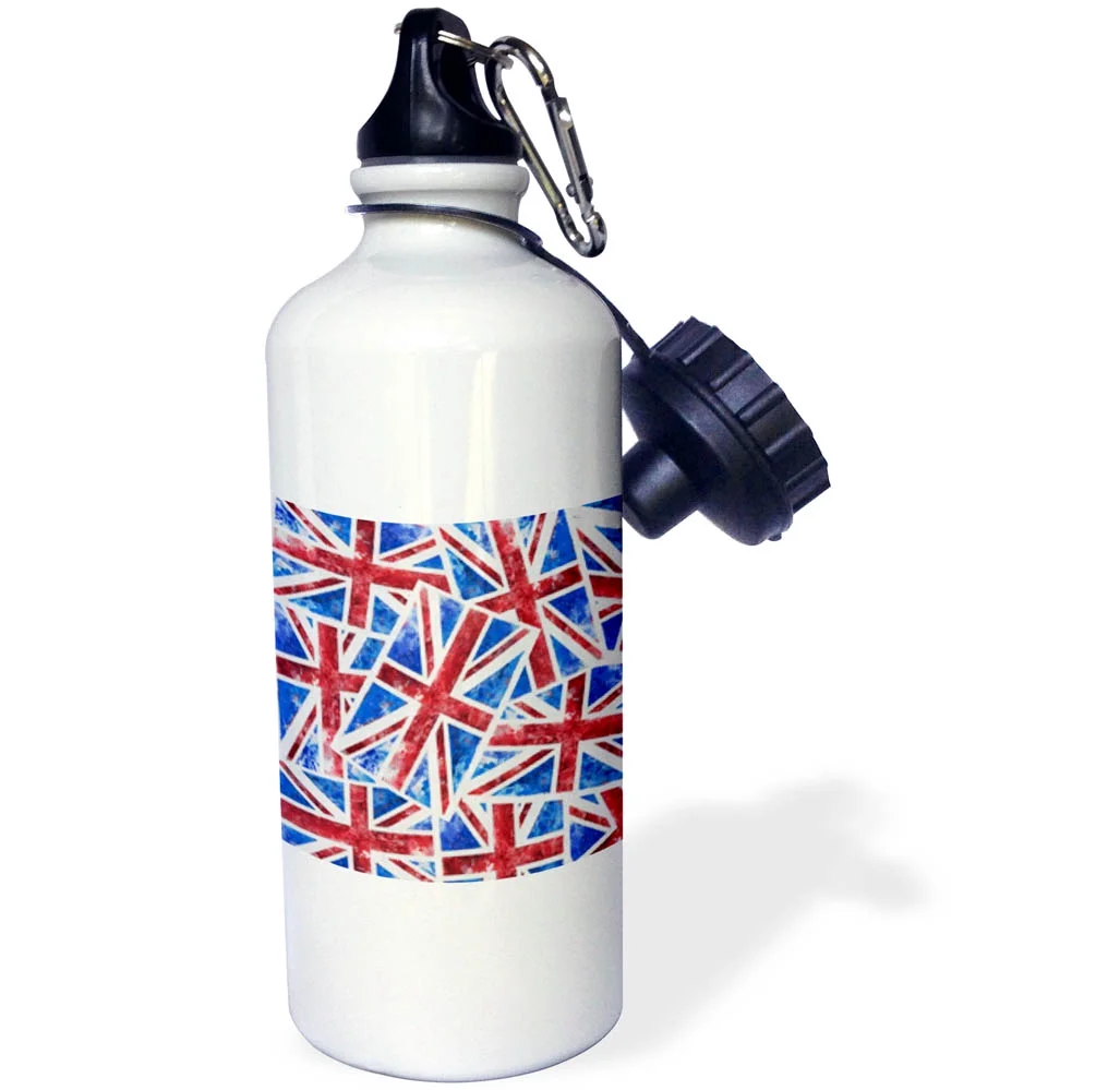 3dRose Collage Of British Union Jack Flag - Straw Water Bottle, 21-ounce