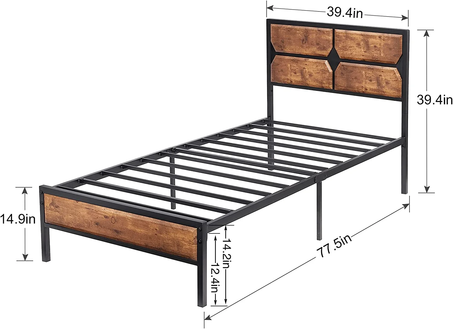 YGDU Twin Bed Frame Metal Platform with Wooden Headboard & Footboard Mattress Foundation Strong Metal Slats Support No Box Spring Replacement/Easy Assemble