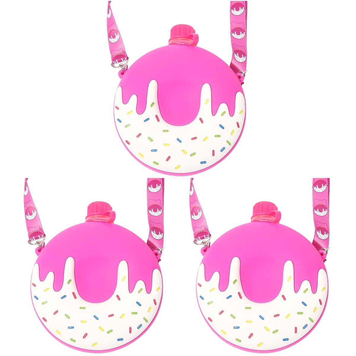 3 pcs Doughnut Shape 320ml Water Bottle Portable Outdoor Children Silicone Water Cup