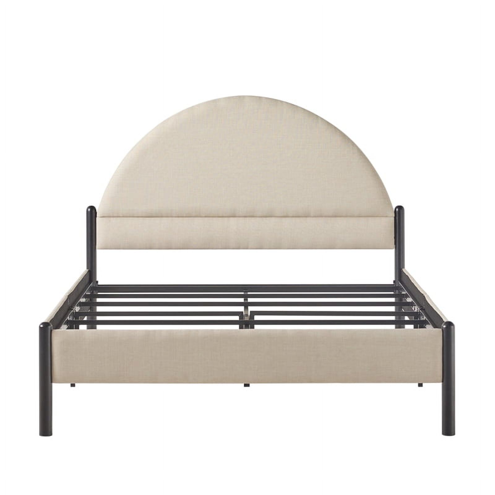 Pemberly Row Upholstered Metal Queen Bed with Arched Headboard in Oatmeal