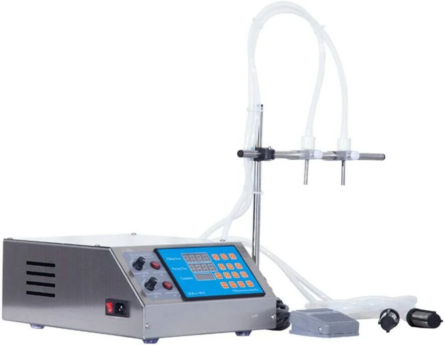 Miumaeov Stainless Steel Semi-automatic Liquid Filling Machine for Water Milk Bottler Filler Diaphragm pump LCD Display (2 Heads, 4L)