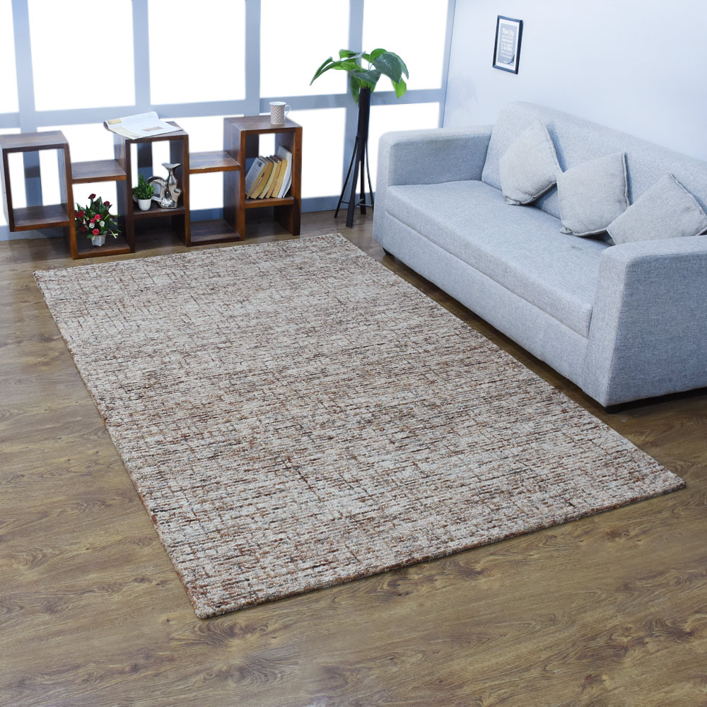 Rugsotic Carpets Hand Tufted Wool 9'x12' Area Rug Solid Beige Brown KWC111