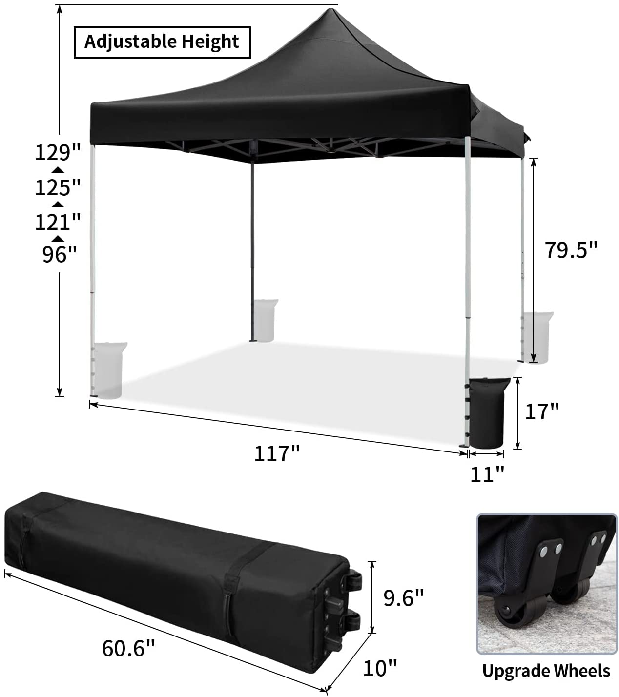 VICTAL 10' x 10' Pop-up Canopy with Straight Legs Wedding Party Tent Folding Gazebo Beach Canopy with Carry Bag, Black