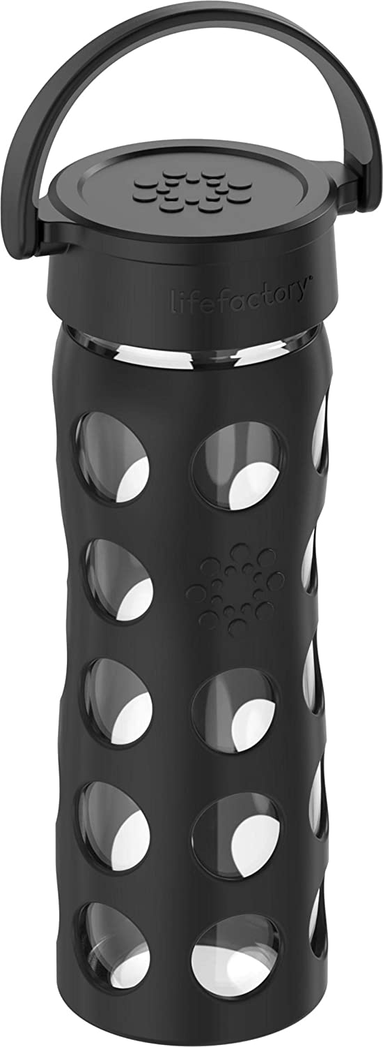Lifefactory 16-Ounce BPA-Free Glass Water Bottle with Classic Cap and Protective Silicone Sleeve, Onyx