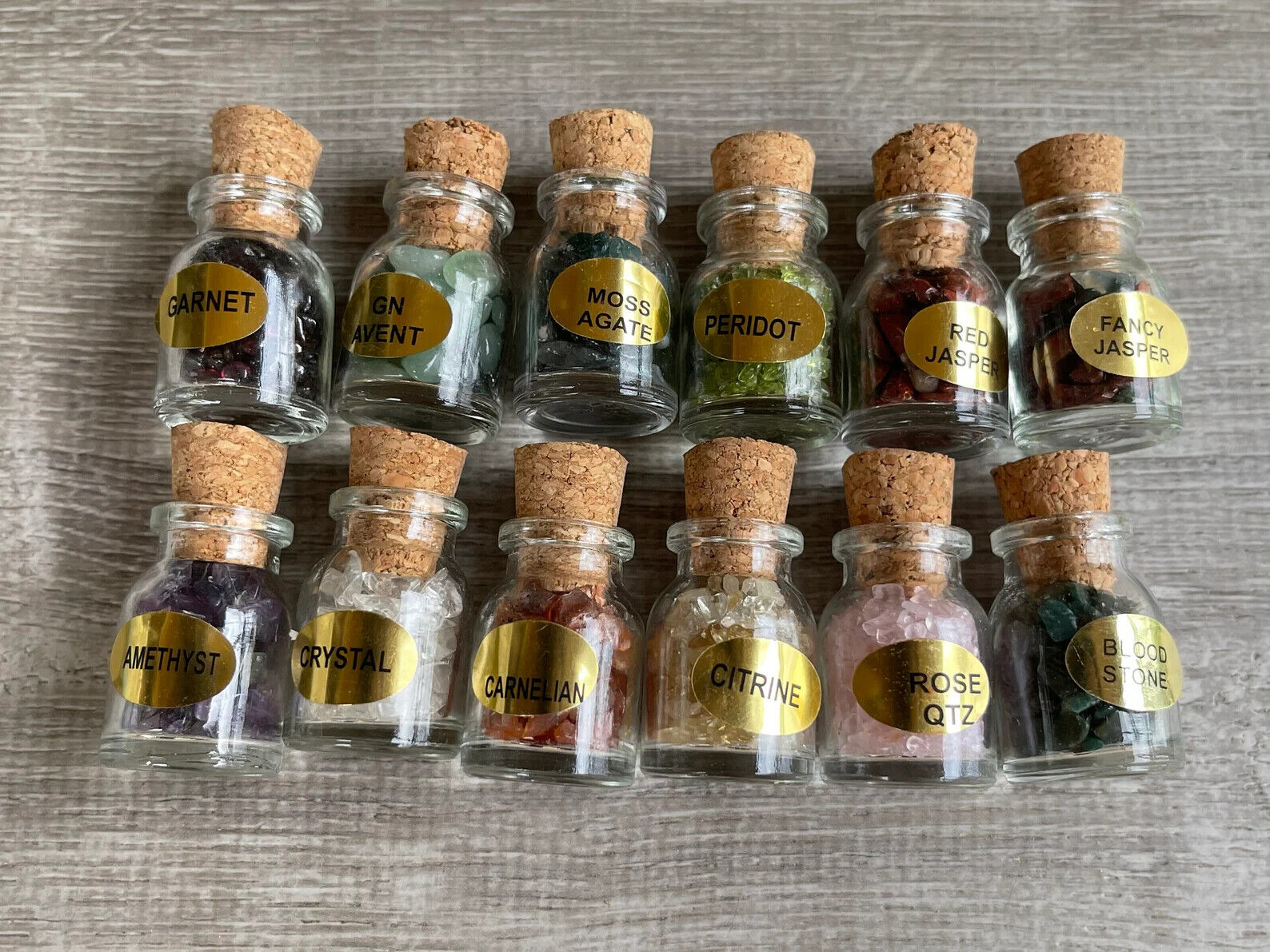 12 Mini Gemstone Bottles Chip Set, Gemstone Chip Bottles, Chakra Crystal