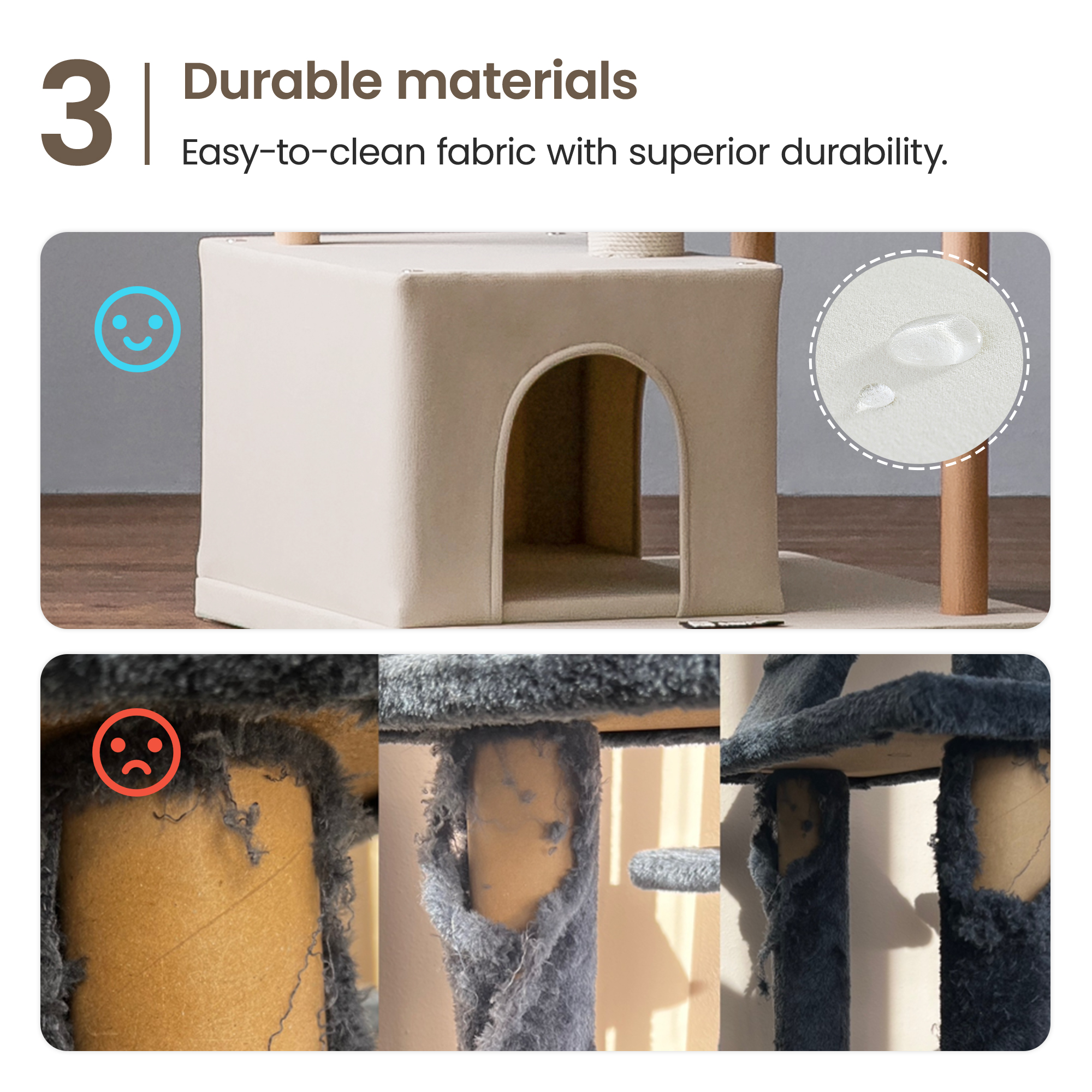 MWPO Modern Cat Tree Multi-Level Wood Cat Tower with 2 Condos and Perch, Beige