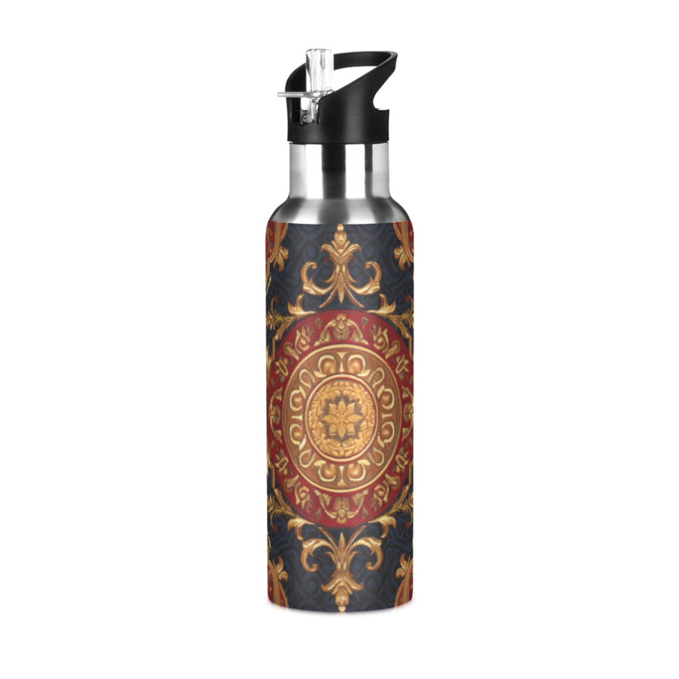 Mandala Indian Bohomia Water Bottles Insulated Thermos Kids Stainless Steel Bottle with Straw Lid Flask Leakproof for Sports Gym 20 oz