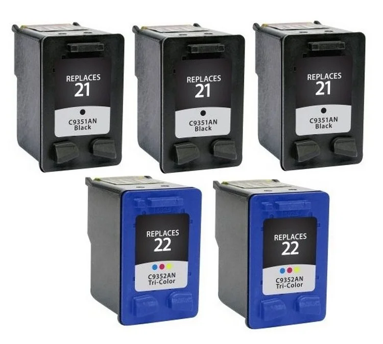 PrinterDash Replacement for DeskJet 3910/3940/D1330/D1420/D1560/D2320/D2400/F2110/F2290/PSC-1410/1417 Inkjet Combo Pack (3-Black/2-Color) (NO. 21/NO. 22) (CH569AN_3PK/CH570AN_2PKMP)
