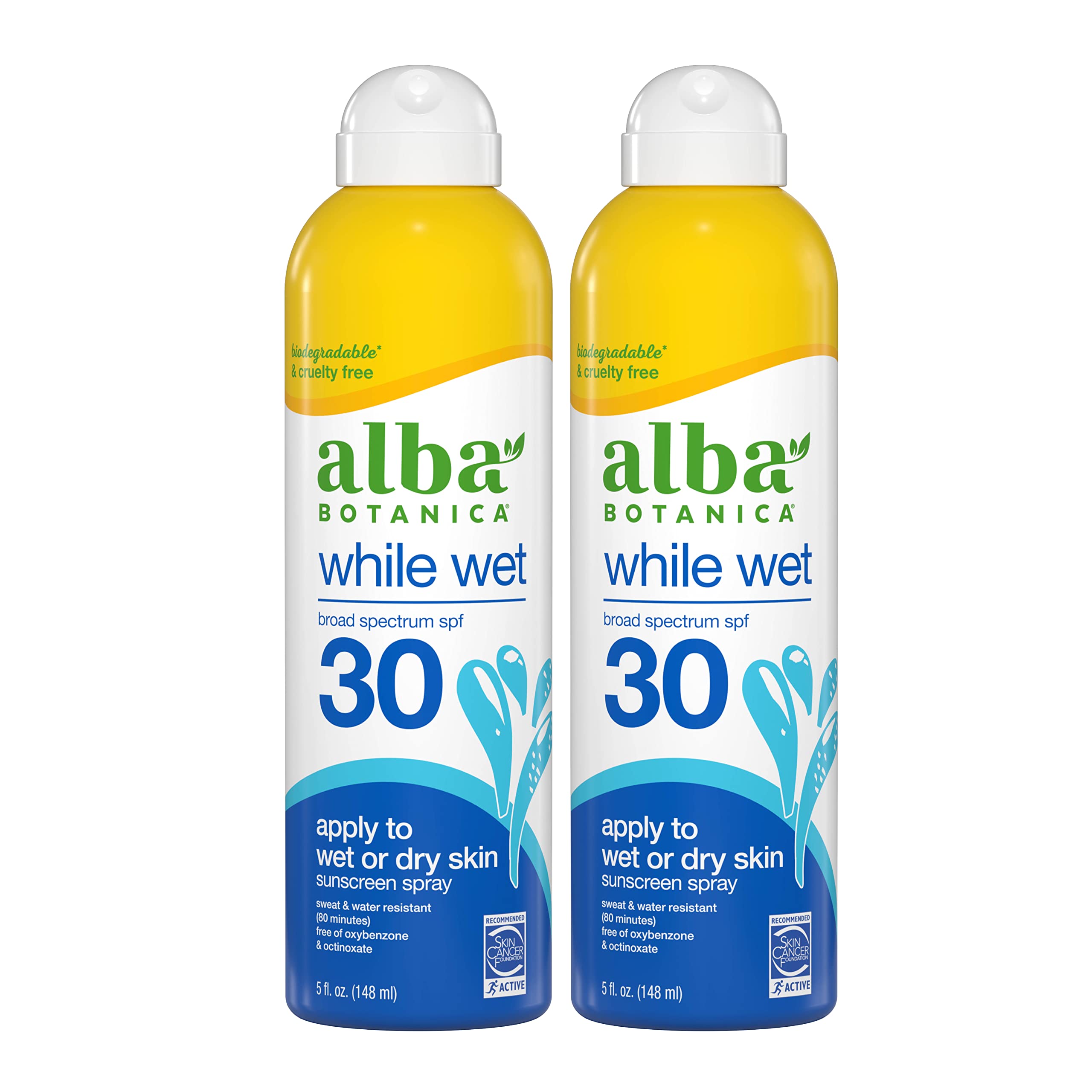 Alba Botanica Sunscreen For Face And Body, While Wet Sunscreen Spray, Broad Spectrum Spf 30, Water Resistant Sunscreen For Wet And Dry Skin, 5 Fl. Oz. Bottle (Pack Of 2).