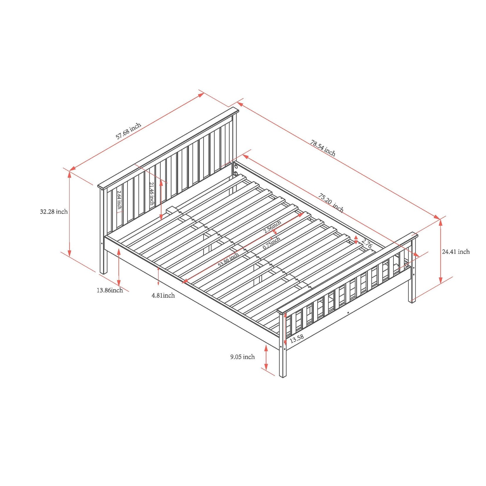 Pine Shaker Panel Bed White - Queen