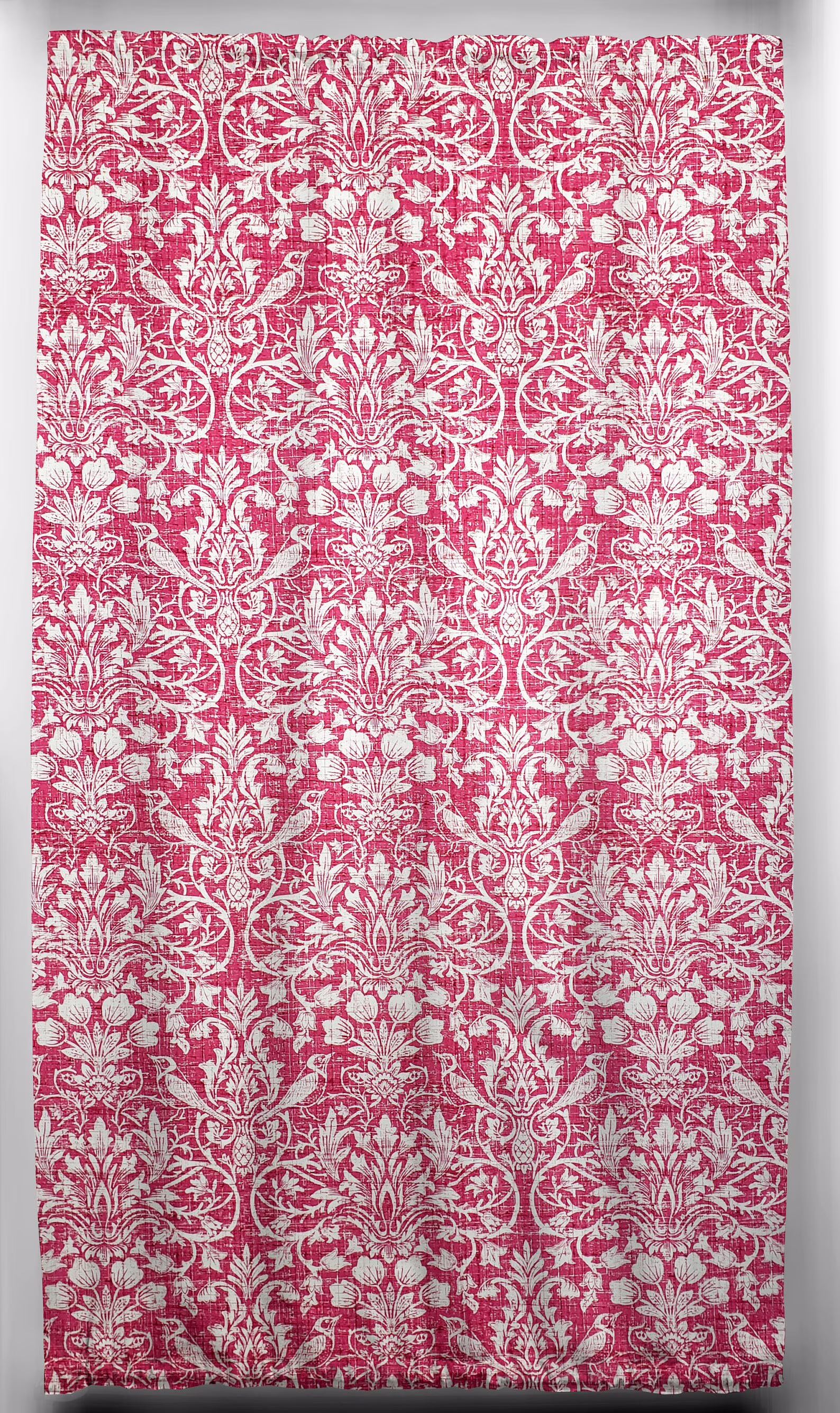 Pink Floral Damask French Door Curtain Panel with Tie Back (Double Sided)