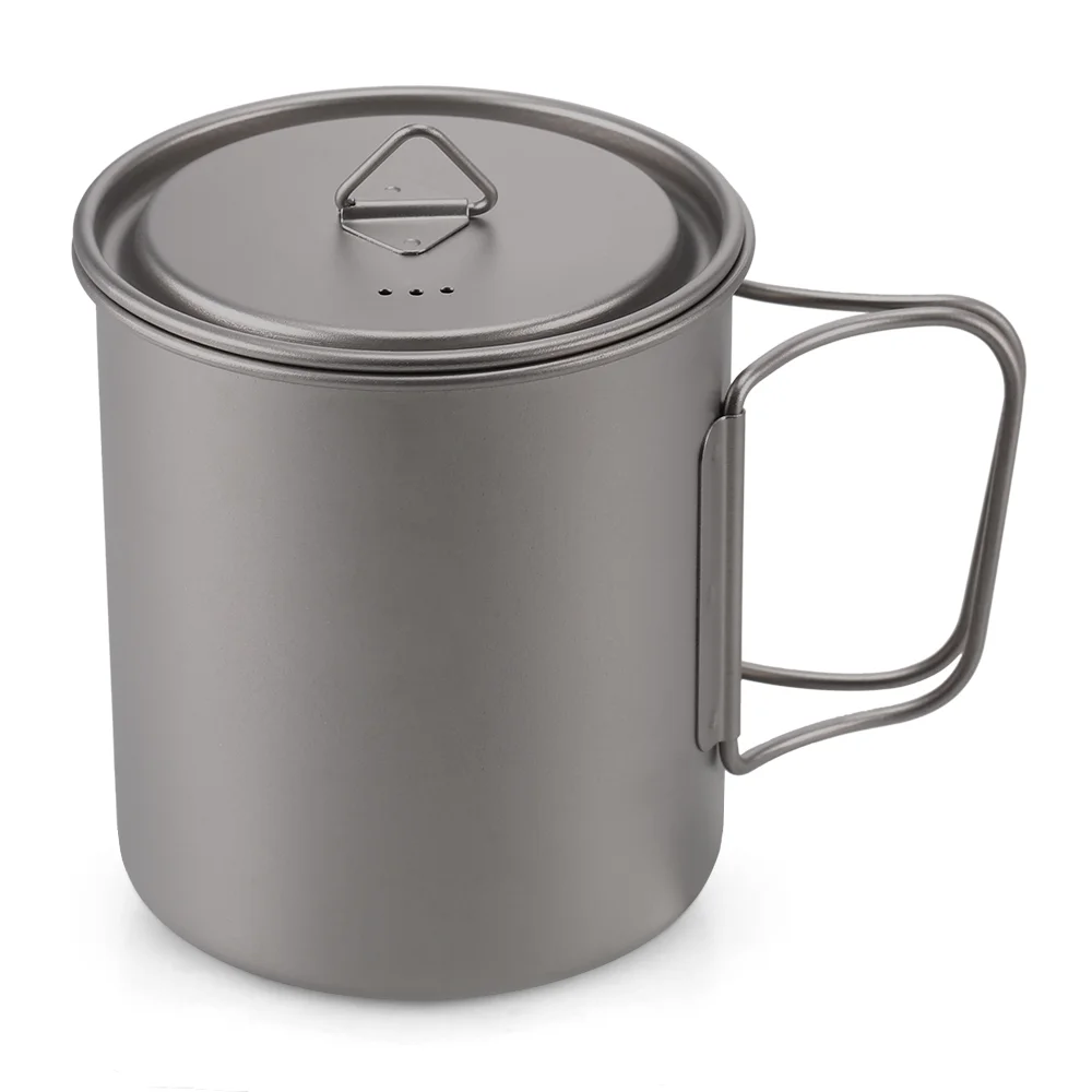 Lixada Cookware Set 300ml350ml420ml550ml650ml750ml Ultralight Titanium Cup with Folding Dinner Spork Tableware for Camping Hiking Backpacking