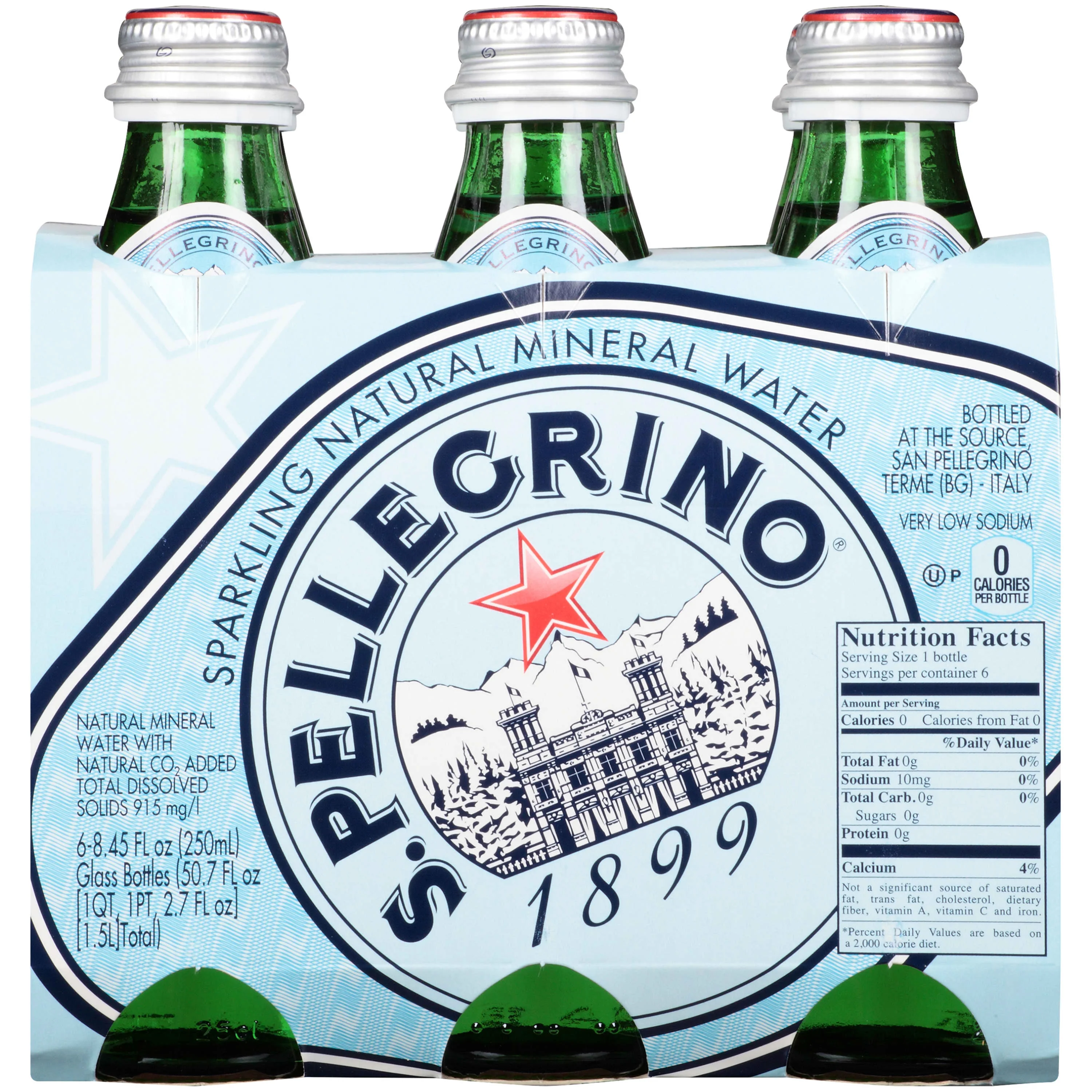 S.Pellegrino Sparkling Natural Mineral Water, 6 Pack of 8.45 Fl Oz Glass Bottles 50.7 fl oz