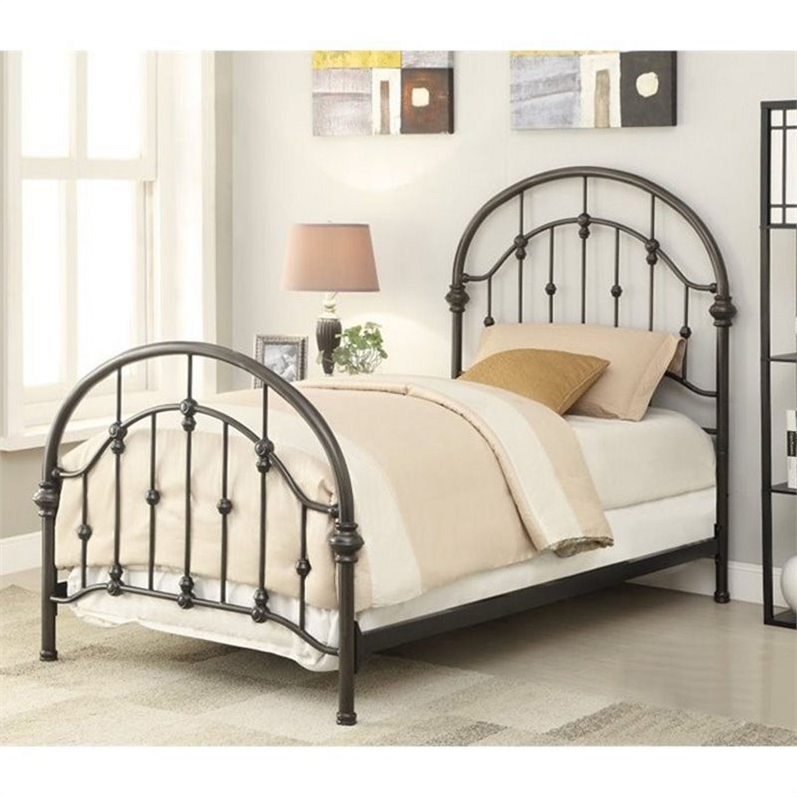 Bowery Hill Twin Metal Curved Spindle Bed in Dark Bronze