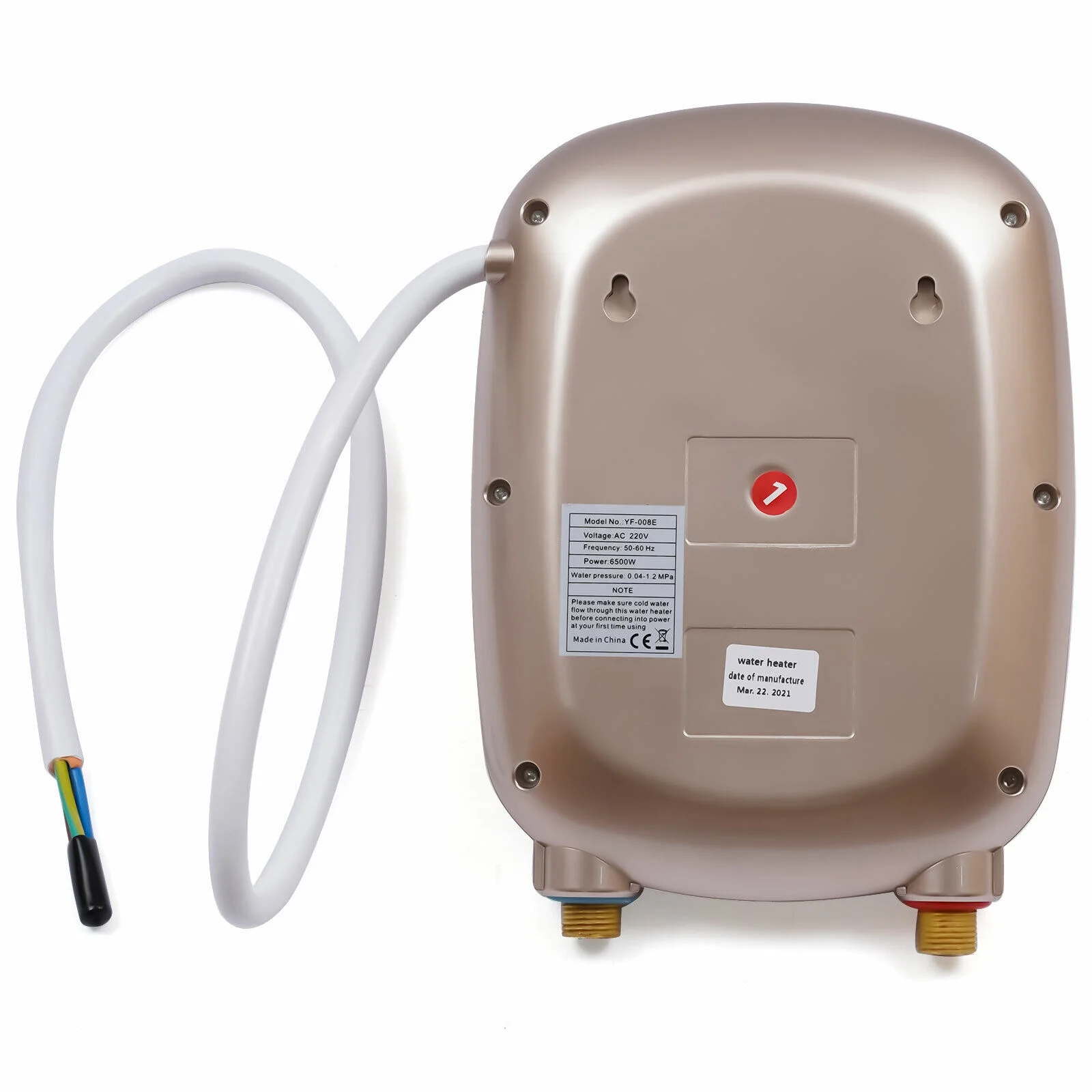 Oukaning 6500W Electric Instant Kitchen Shower Hot Water Heater Tankless Water Heater 220V, Gold