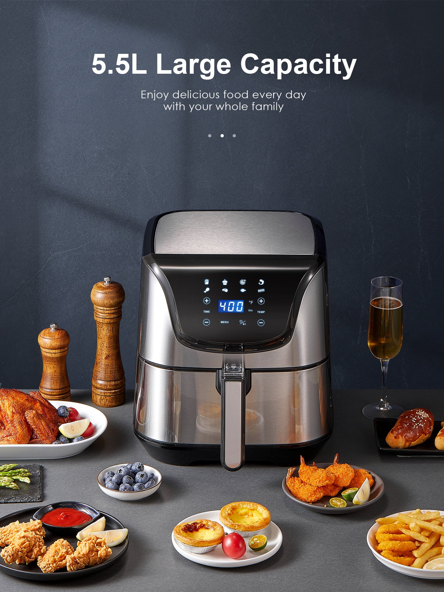 AICOOK 5.8-Qt. Stainless Steel Digital Air Fryer