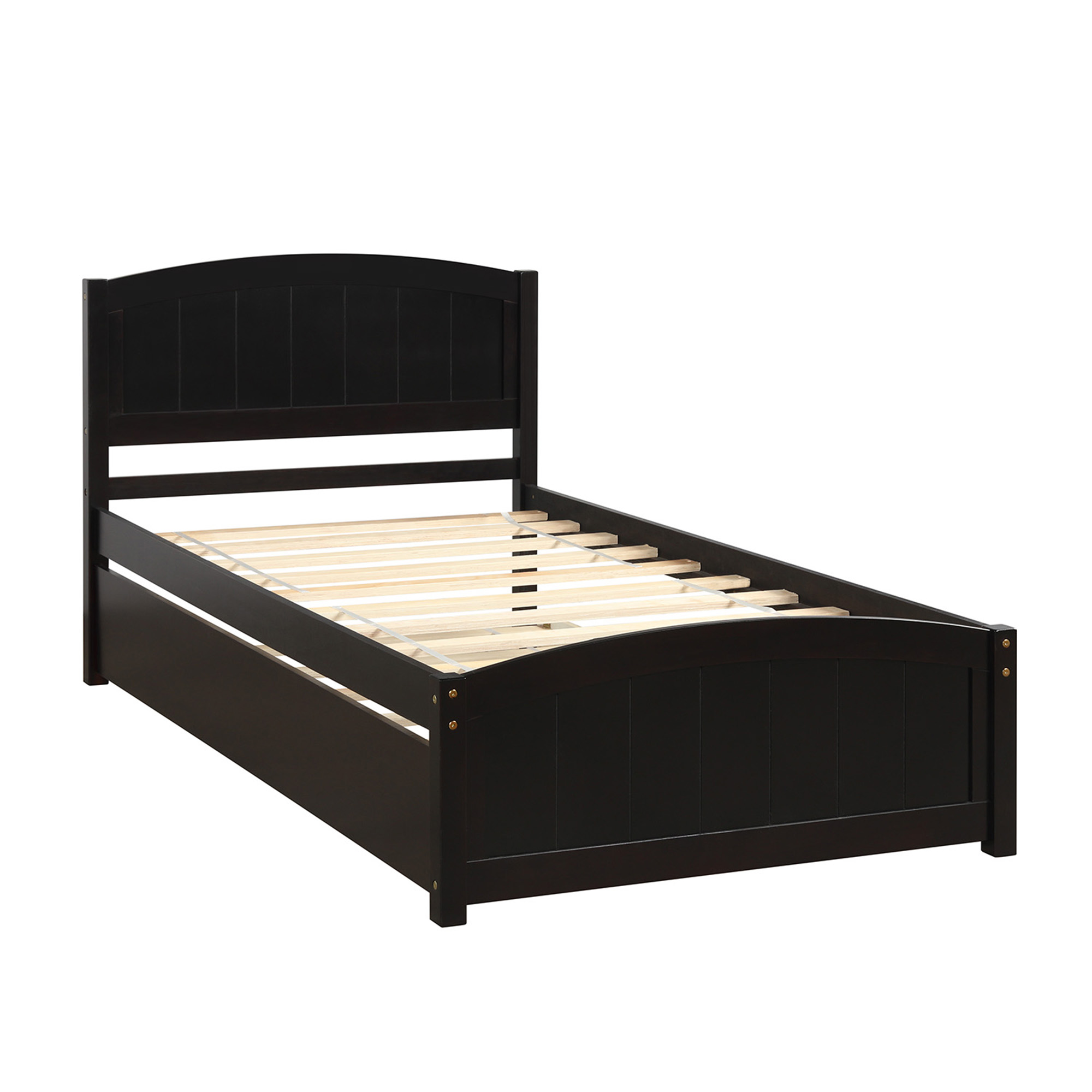 OWSOO Twin size Platform Bed with Trundle, Espresso