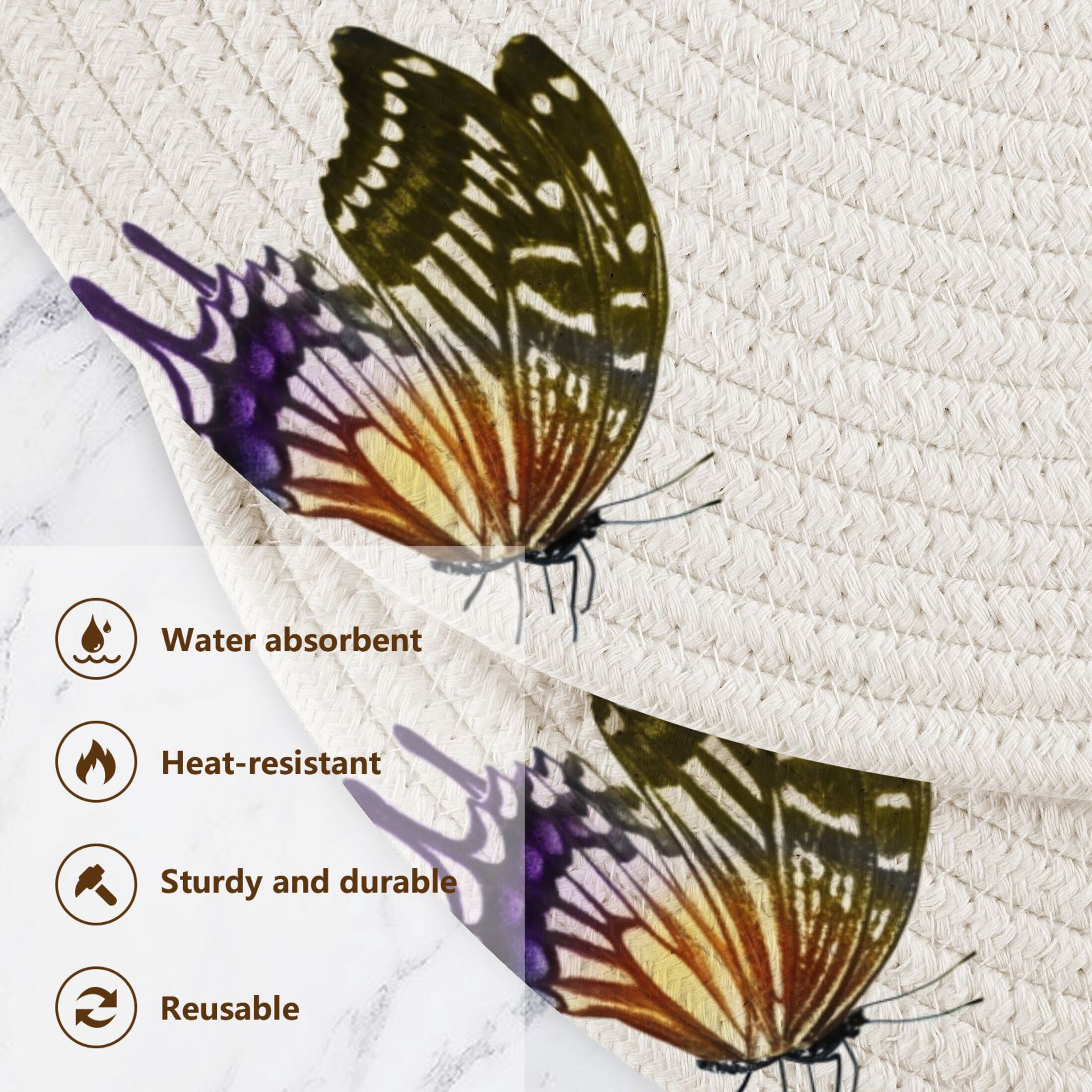 Butterflies Pattern 3 PCs Pot Holders Trivets Kitchen 15