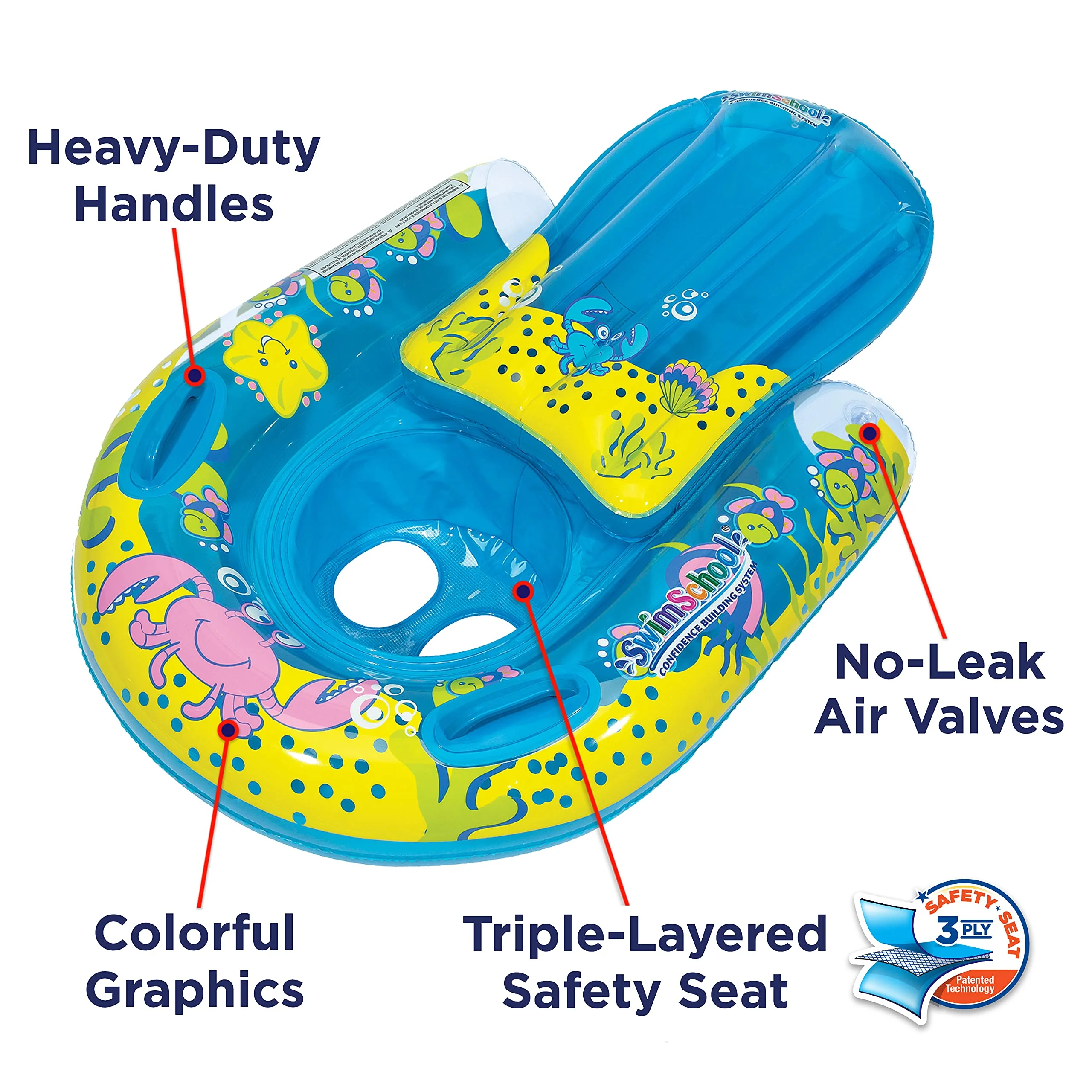 SwimSchool 4-in-1 Progressive Swim Training System, Baby Pool Float, Baby Boat, Cruiser, Kick Float, Kickboard, Safety Seat, 18 Months & Up Combo 4-in-1 Baby Boat, Cruiser, Kickboard