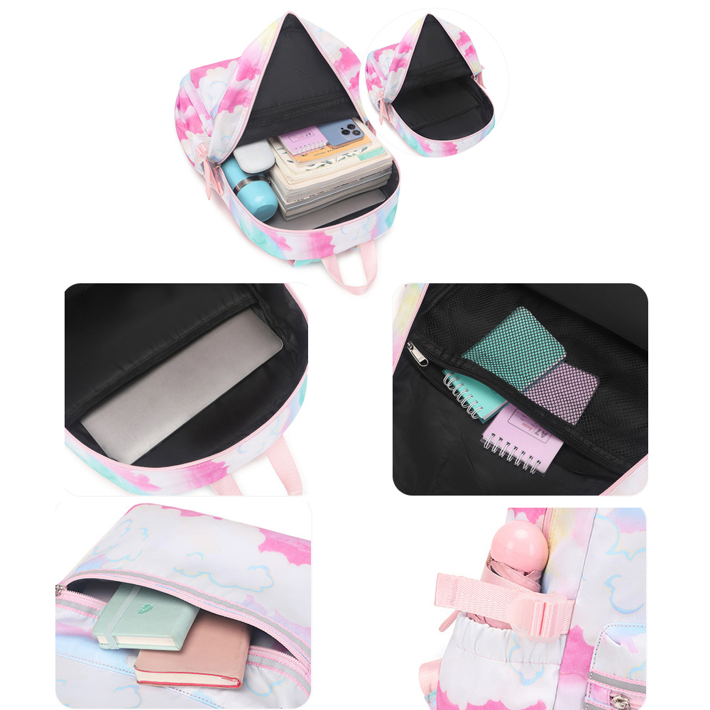 CJUAN Girls Backpack with Lunch Box Pencil Case 3-Piece Set Waterproof School Bags Kids Lightweight Travel Bag Fashion printed Bookbag (Purple)