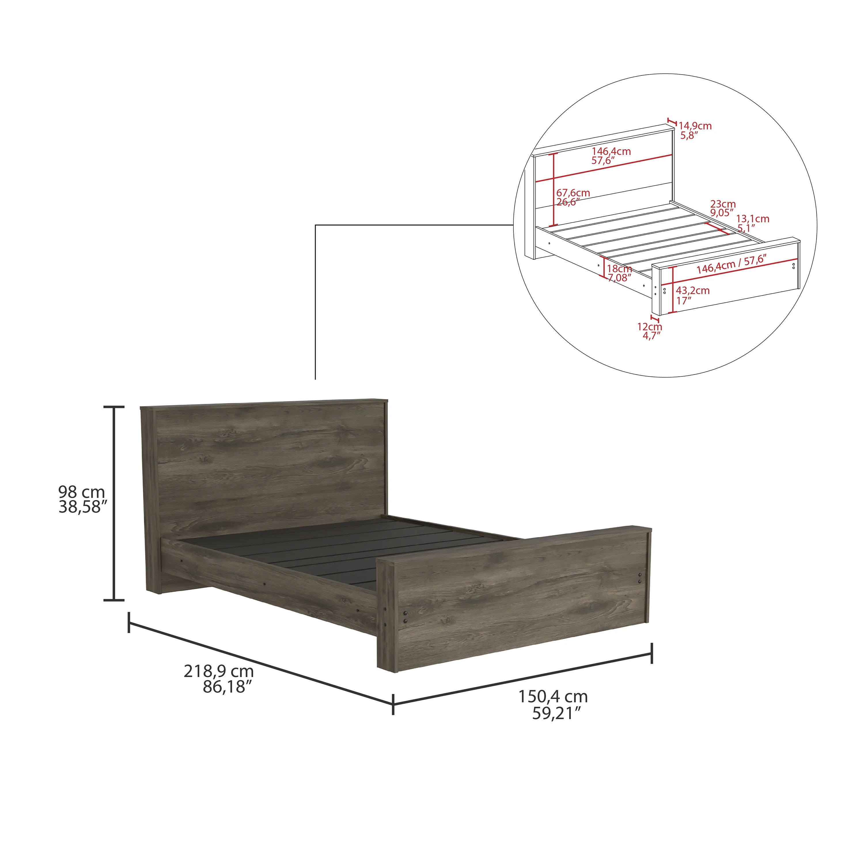 CoSoTower Full Size Bed Base Forum, Bedroom, Dark Brown