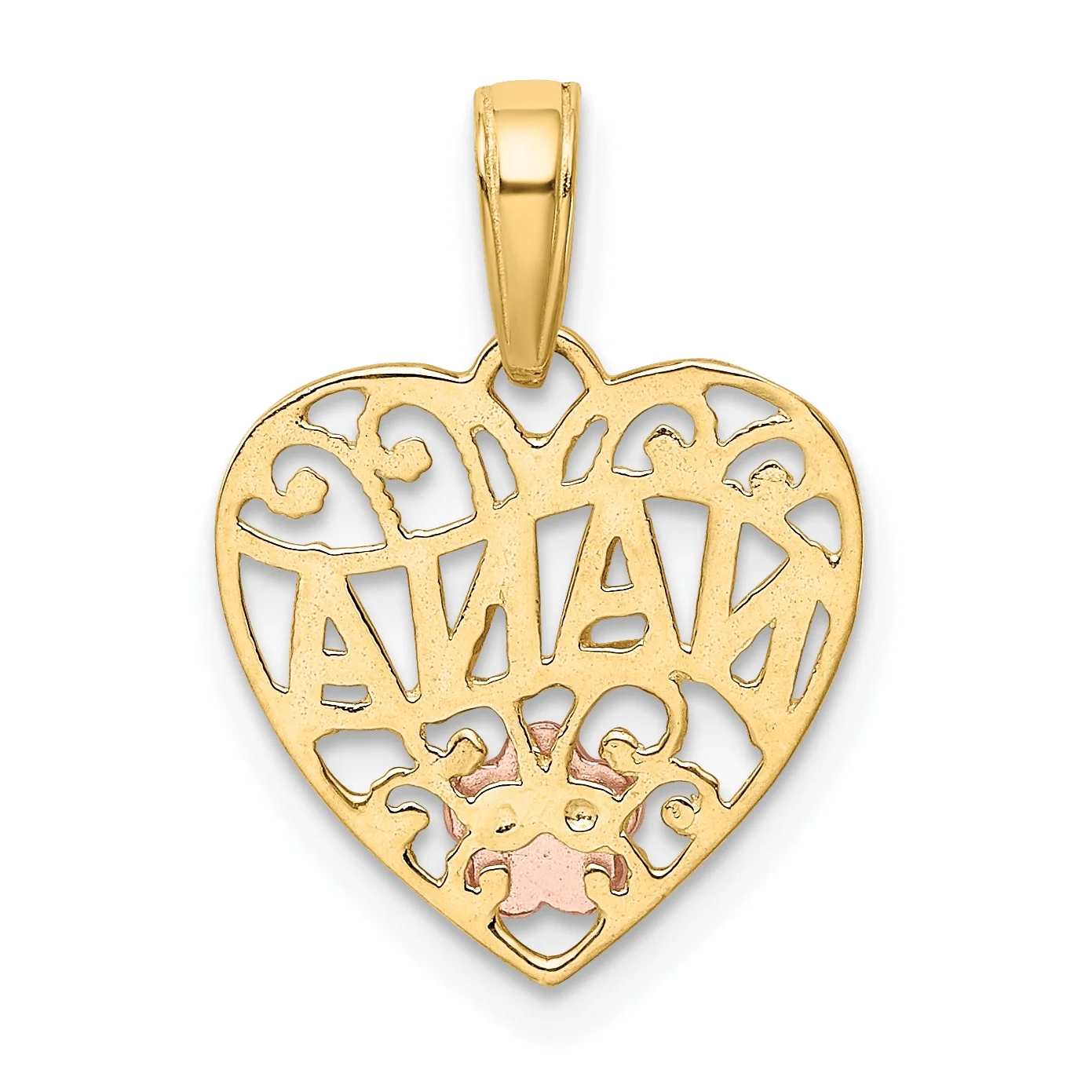 Carat in Karats 14K Two-Tone Gold Two-Tone Nana Heart Pendant (20mm X 15mm) With 14K Yellow Gold Light Weight Rope Chain 16