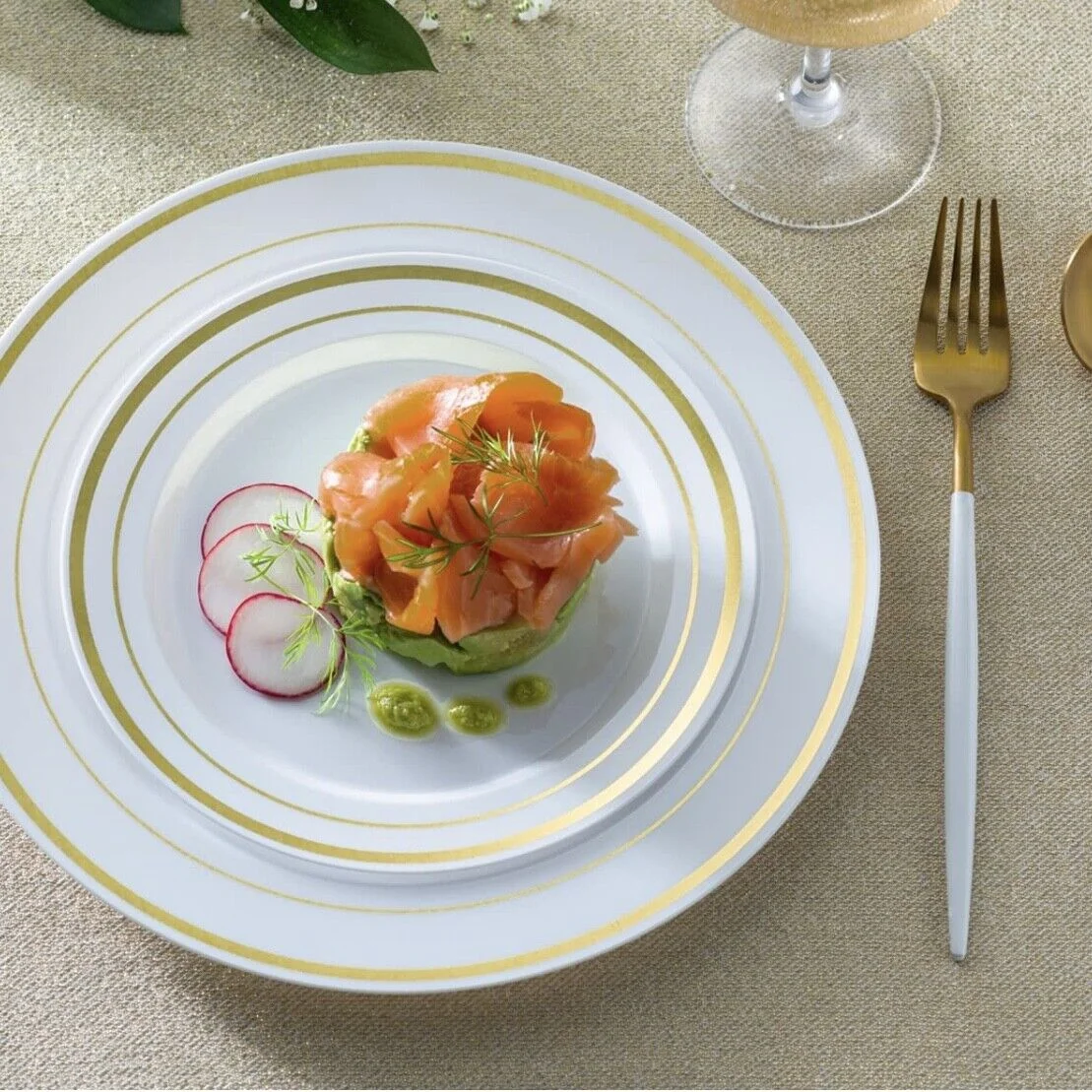 Prime Disposable Gold Trim Plastic Party Plates 9'' and 6'' Heavy Duty Plates