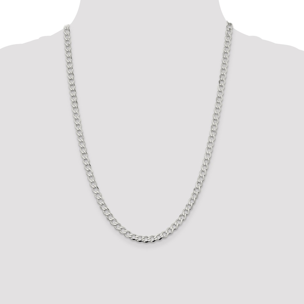 The Black Bow 5.25mm Sterling Silver Hollow Flat Open Curb Chain Necklace, 24 Inch