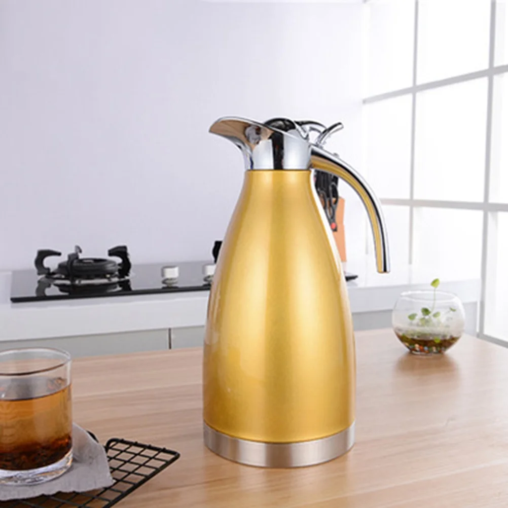 OUNONA Stainless Steel Thermo Jug Stainless Steel Vacuum Jug Household Warm Keeping Kettle (2L Yellow)